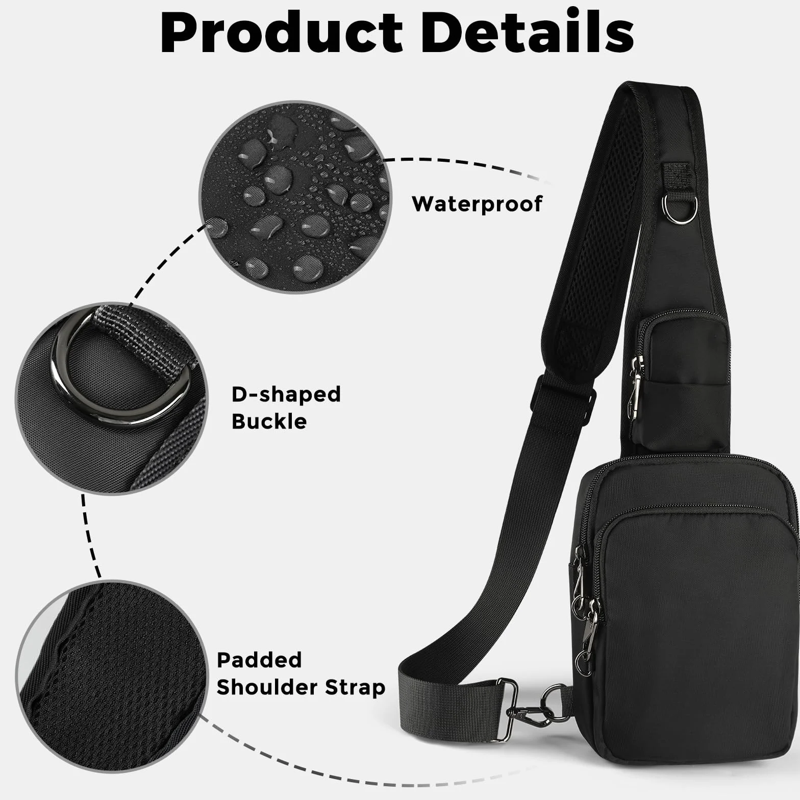 BROADREAM Antykradzieżowa torba na ramię Sling Chest Crossbody Bag torba na ramię męska damska mała męska torebka z zamkiem błyskawicznym i blokadą RFID