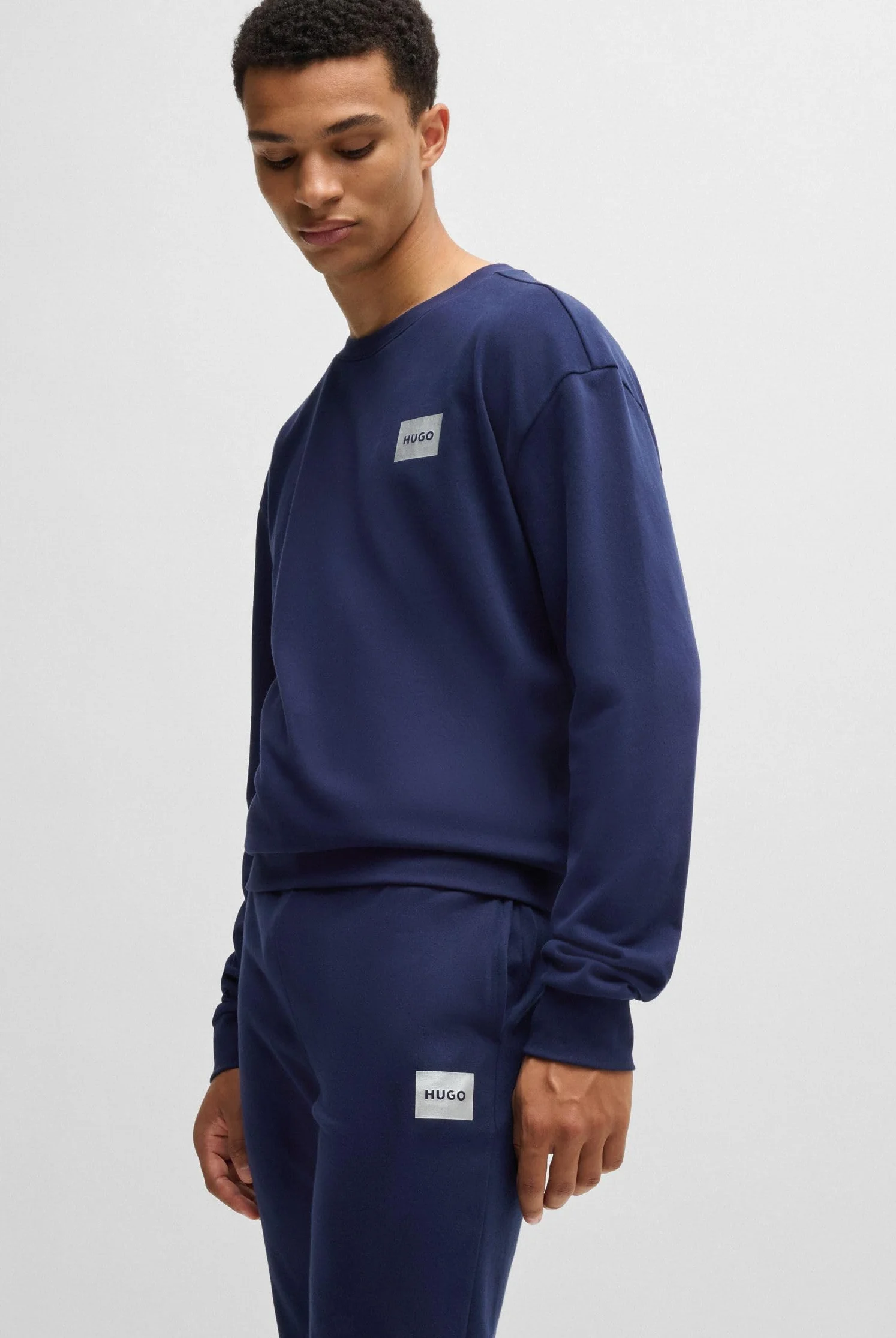 HUGO Srebrne Spodnie Z Logo - Spodnie Loungewear_Pant Mężczyźni