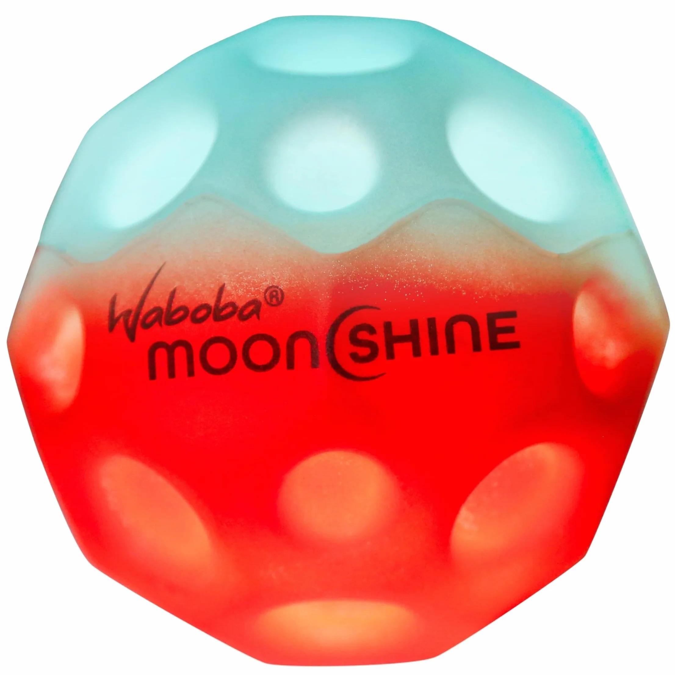 Sunflex® X Waboba Moonshine gradient niebieski/czerwony | piłka do skakania o ogromnej sile odbicia | dwukolorowa | piłka świeci po uderzeniu | w ciemności | oryginalny dźwięk pop | Streetball dla