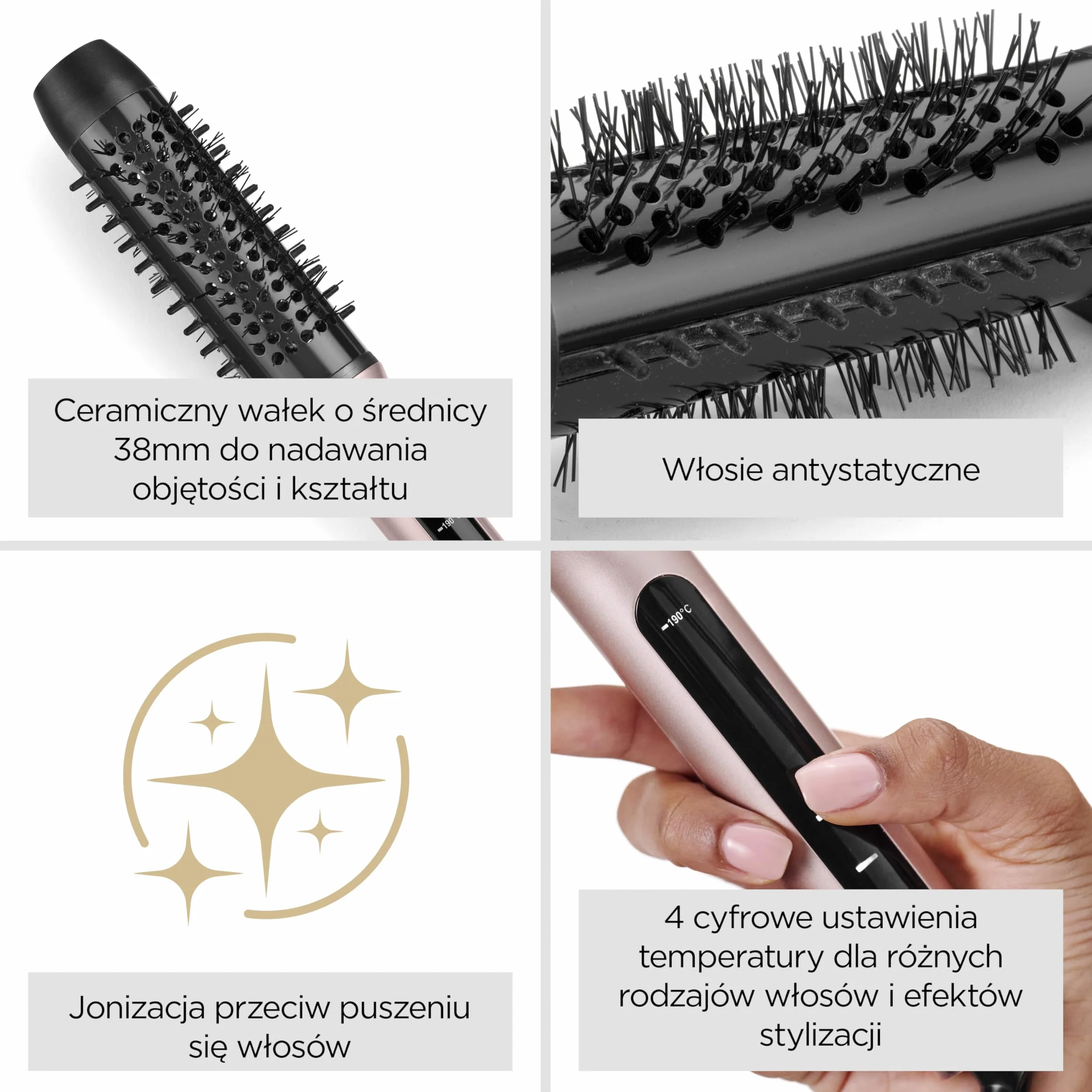 BaByliss Volume Boost Thermal Hot Brush – szczotka termiczna do stylizacji z lokówką 38 mm, przeciw puszeniu, 4 ustawienia temperatury, napięcie uniwersalne, różowo-czarna, HSB200E