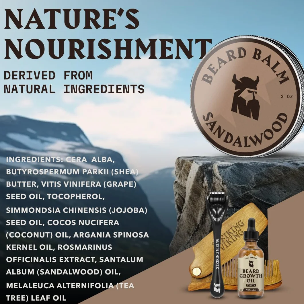 Striking Viking Balsam do brody z drzewa sandałowego-wzmacnia i zmiękcza brodę i wąsy - w 100% naturalna odżywka do brody z organicznym masłem shea, olejkiem z drzewa herbacianego, arganowymi i jojoba