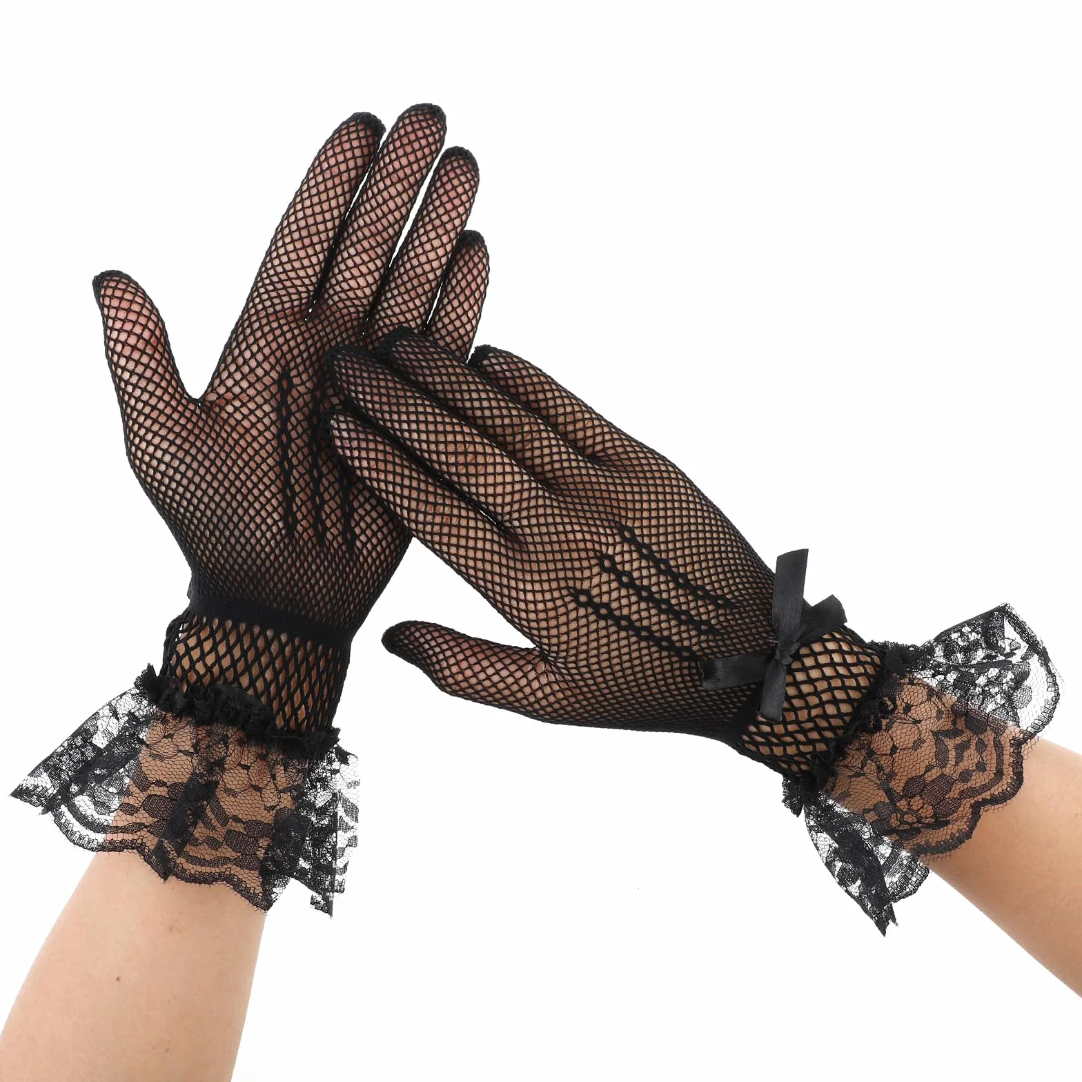 COMNICO 1 para damskich rękawiczek koronkowych, eleganckie akcesoria ręczne z etykietą, na wesele, kolację, imprezę, kostium opery, bal absolwentów, Halloween, rękawiczki Cosplay (czarne), czarny,