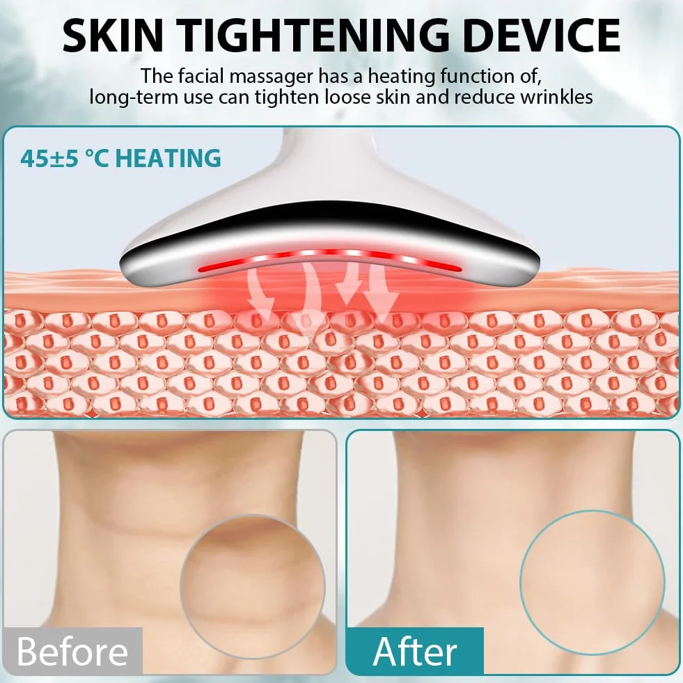 Elektryczny masażer do twarzy przeciwzmarszczkowy, masaż z 3 diodami LED, 45°C EMS, 3 tryby urody, wibracje Gua Sha do ujędrniania