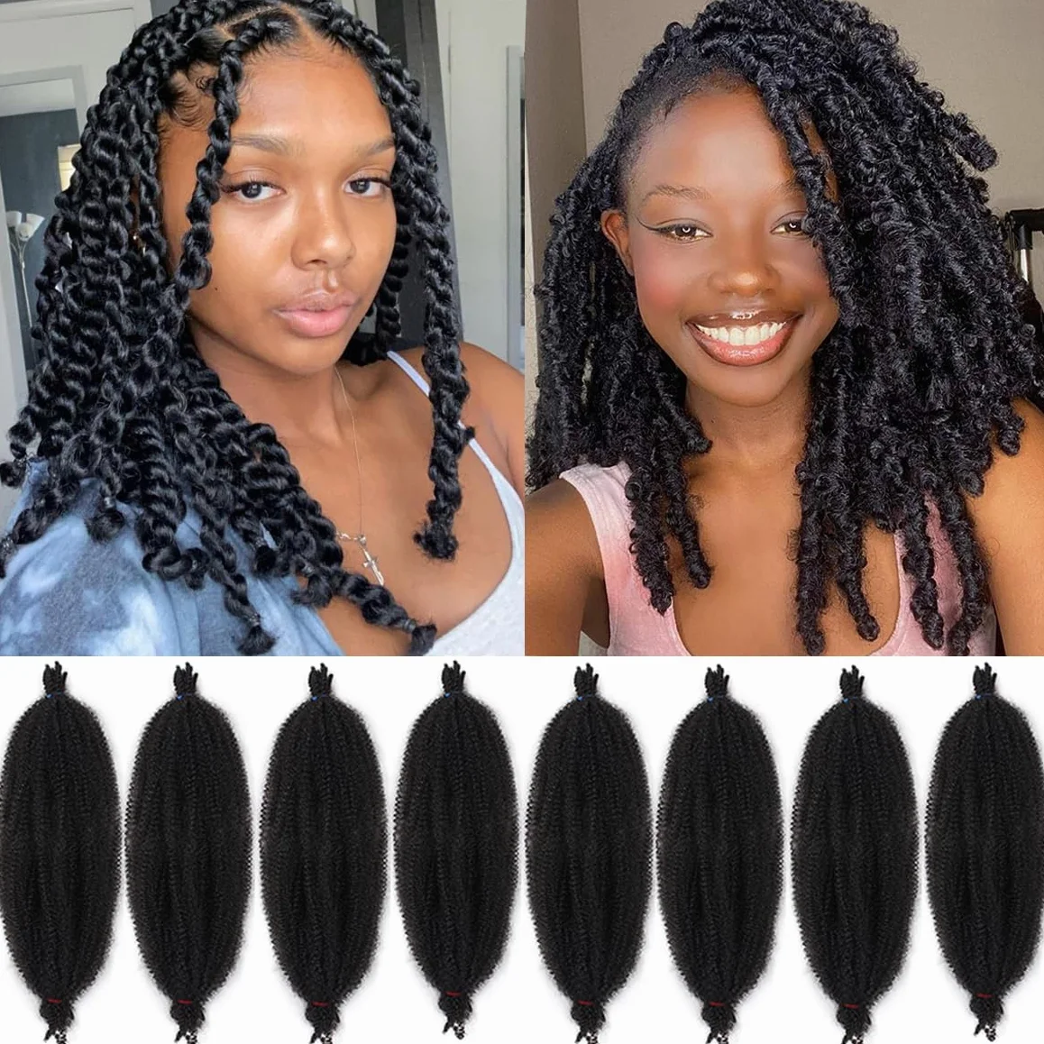 Leeven 20 cm sprężyste skręcone włosy Marley Locs 8 opakowań do afro