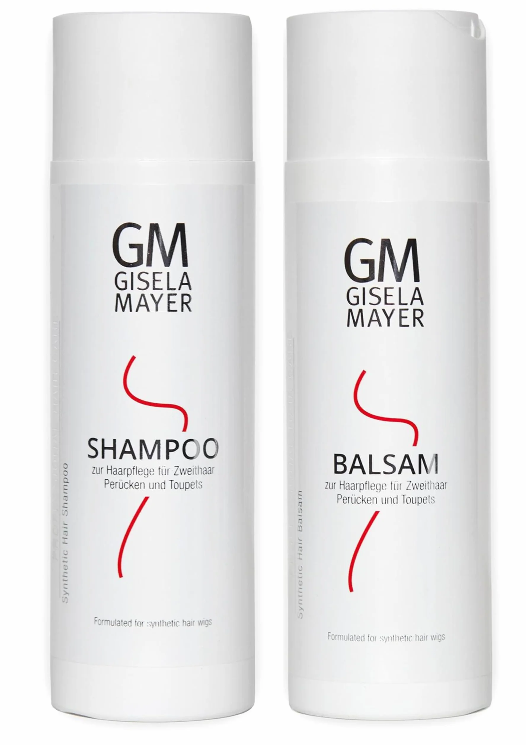 Gisela Mayer zestaw do pielęgnacji sztucznych włosów, szampon 200 ml + balsam 200 ml, pielęgnacja syntetycznych peruk, tupetów, tresek, przedłużek, zapobiegające puszeniu się, połysk i łatwe