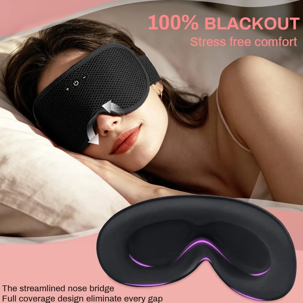 flintronic Maska na oczy Bluetooth – 3D, duża orbita, czarna