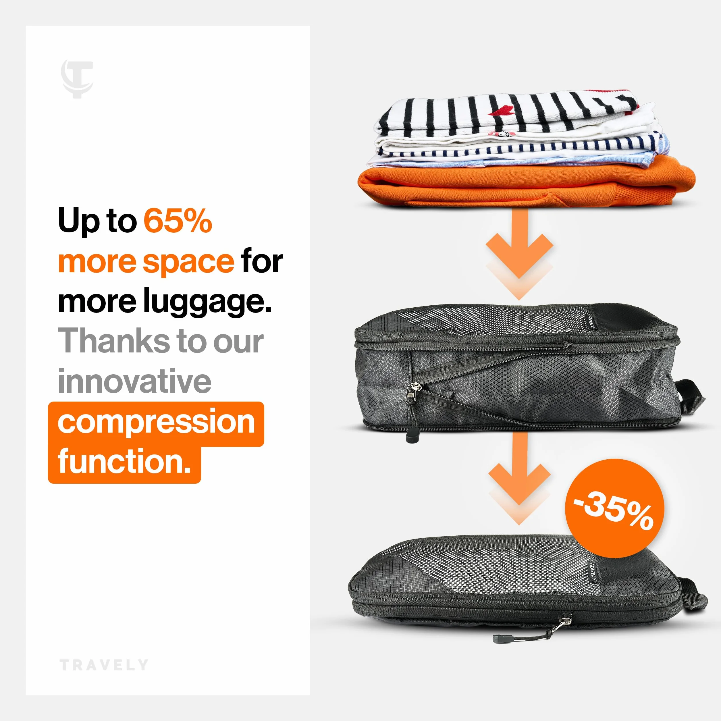 TRAVELY Packing Cubes Compression – 8-częściowy zestaw wraz z torbą na buty i workiem na pranie – kostki kompresyjne jako walizka lub organizer do plecaka – torby podróżne, worki kompresyjne