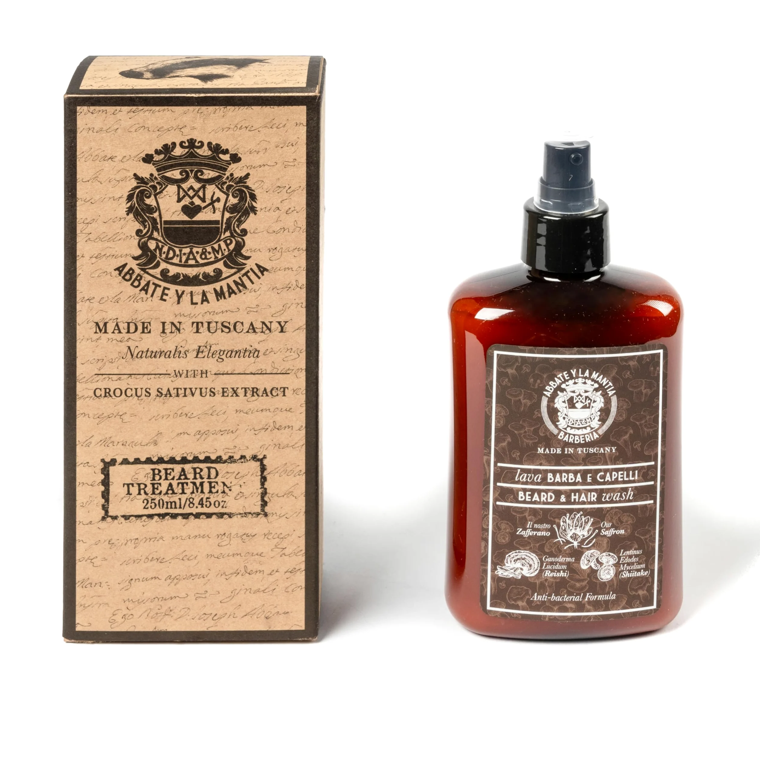 Odżywka do brody przeciw wypadaniu brody, wzmacniająca, łagodząca i antybakteryjna, z szafranem, Reishi i Shiitake, 250 ml, wyprodukowano we Włoszech
