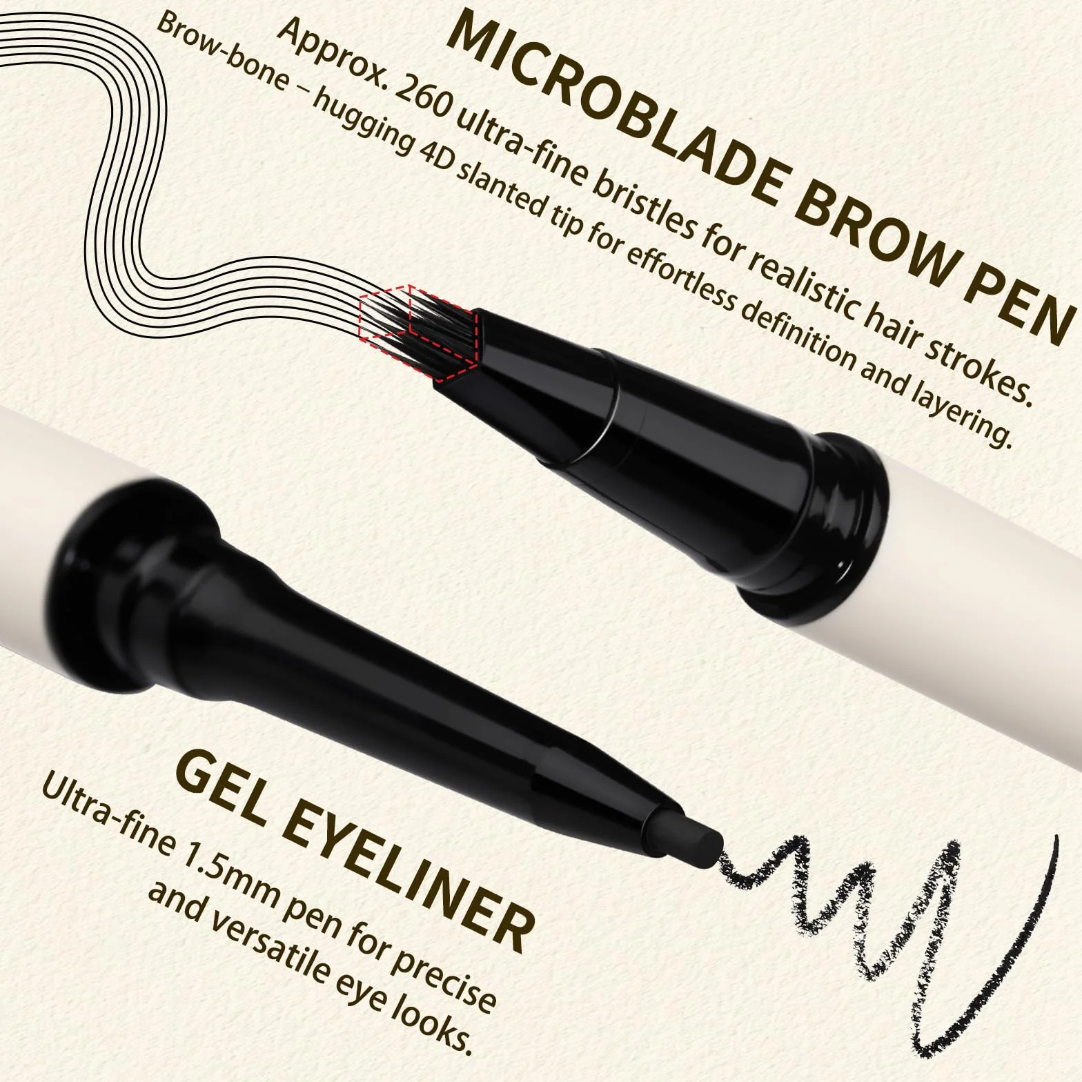UCANBE Microblading kredka do brwi i żelowy eyeliner 2 w 1 – wodoodporny i odporny na wycieranie – kredka do brwi do naturalnego rysowania włosków – długotrwały definer brwi i oczu (czarno-brązowy)