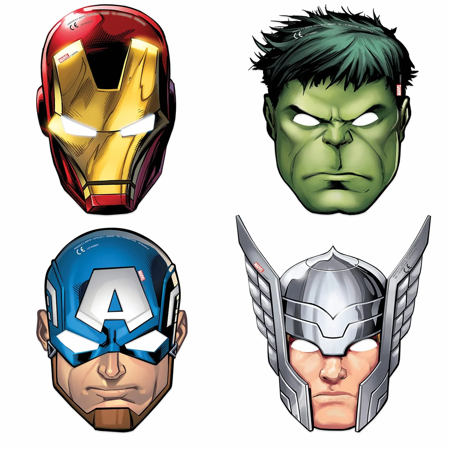 Procos 87976 - papierowe maski Mighty Avengers, 6 sztuk, rozmiar 22 x 14,5/19 cm, z gumką, prezent dla gości, karnawał, urodziny, impreza tematyczna