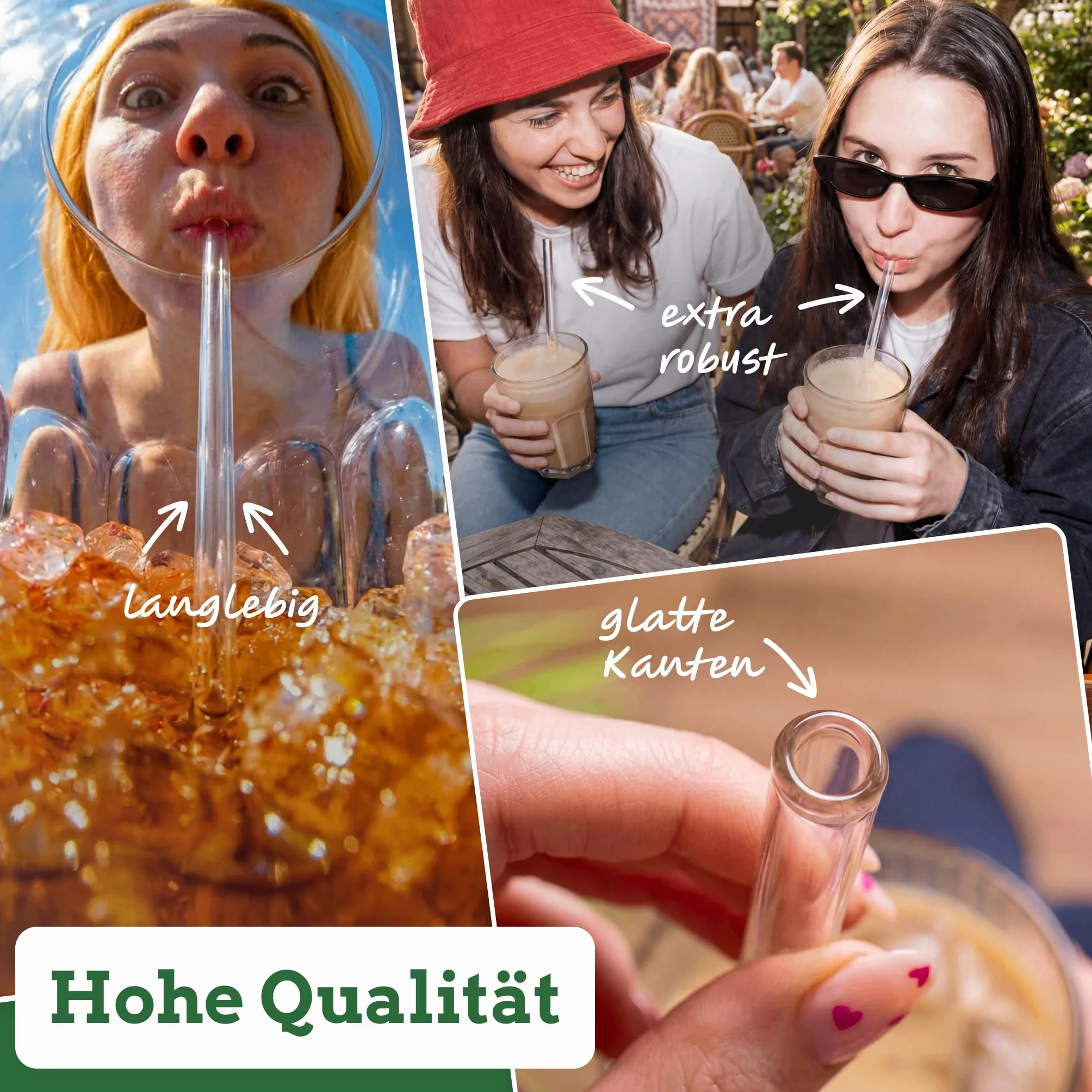 Wisefood® Słomki szklane Ø 10 mm [14 szt.] Słomki szklane z 4 x szczotkami [przezroczyste] słomki Bubble Tea jako szklane słomki [21,5 cm i 15 cm), szklane słomki długie i krótkie
