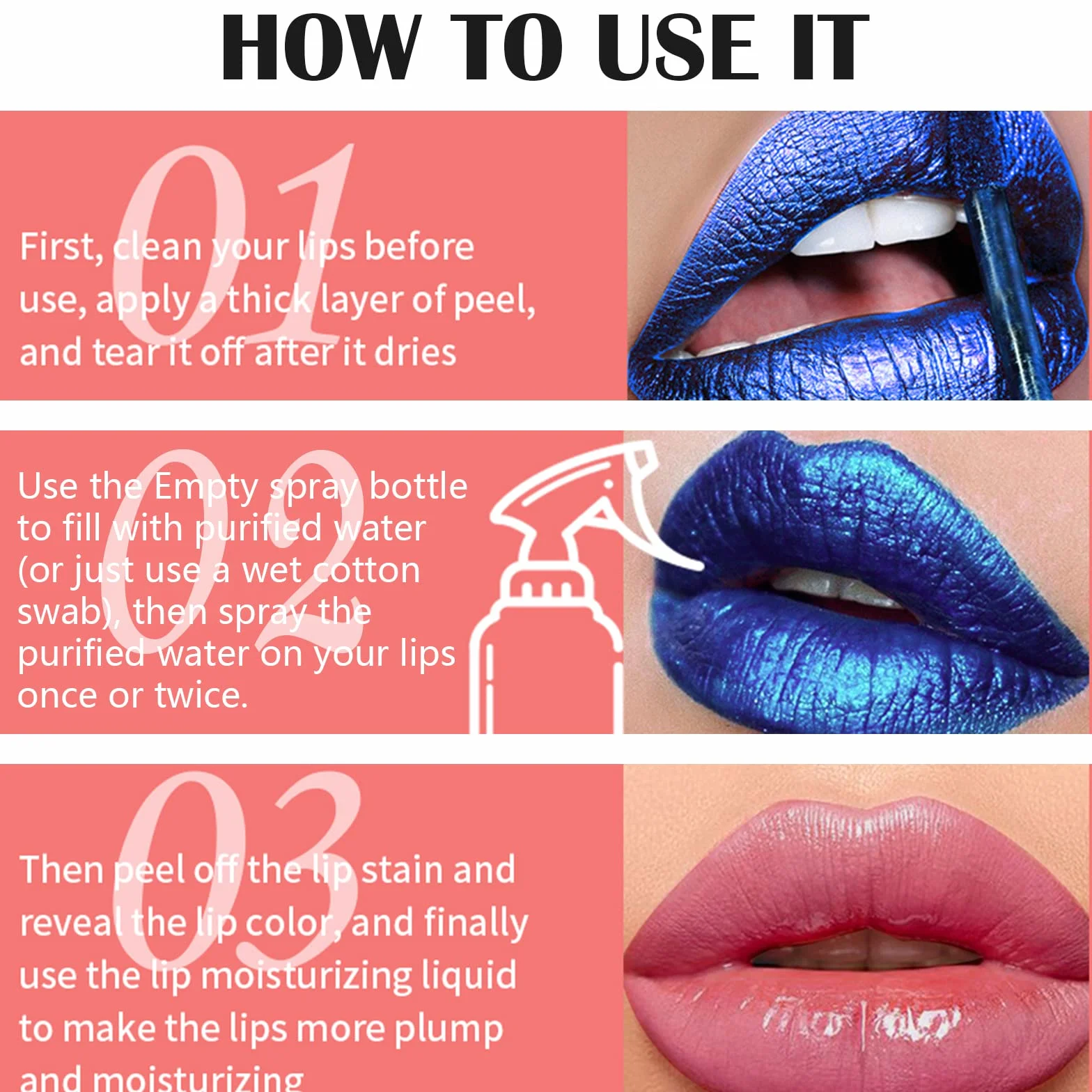 Peel Off Lip Stain Tint, Long Lasting Waterproof Liquid Lipstick, Non-stick Cup Lip Make-Up #Pink