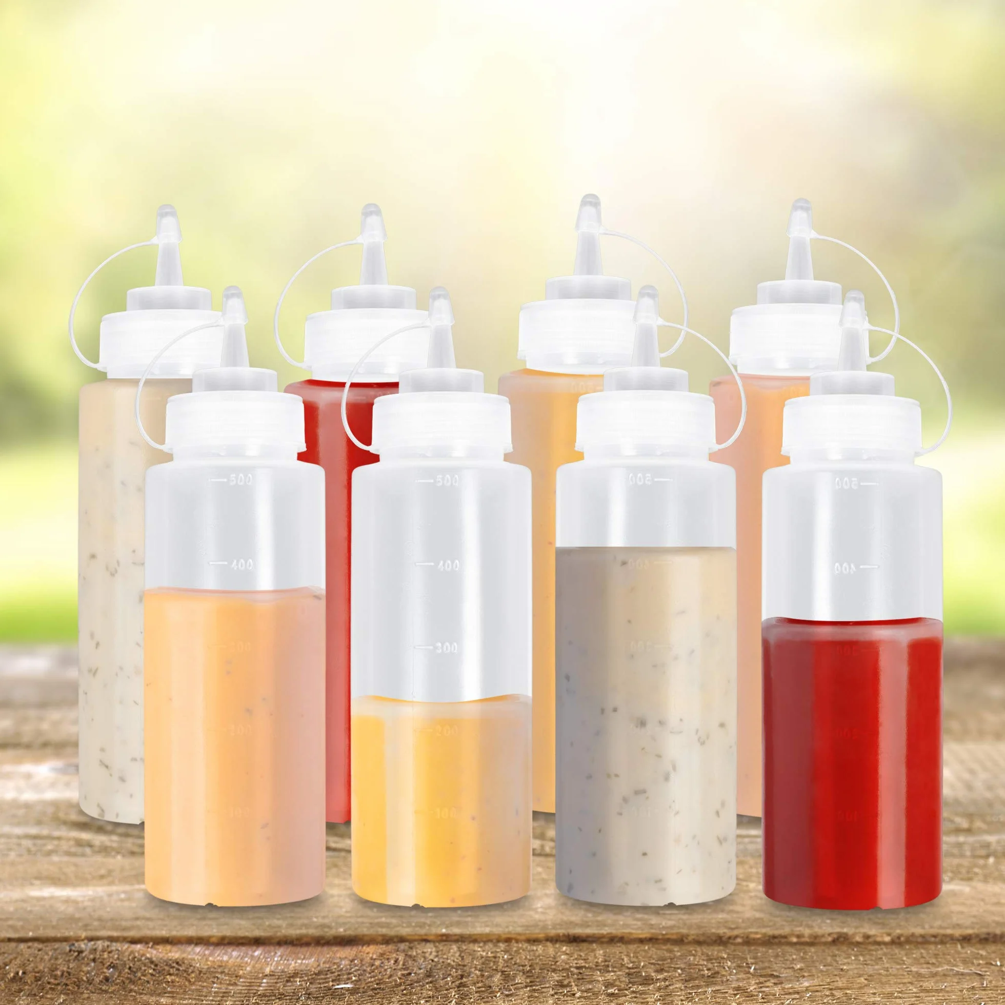 MATANA 8 dużych plastikowych butelek na sos z dyszami, 500 ml, przyprawy, sosy, keczup, sosy, musztarda, oliwa z oliwek, bez BPA, nadają się do mycia w zmywarce