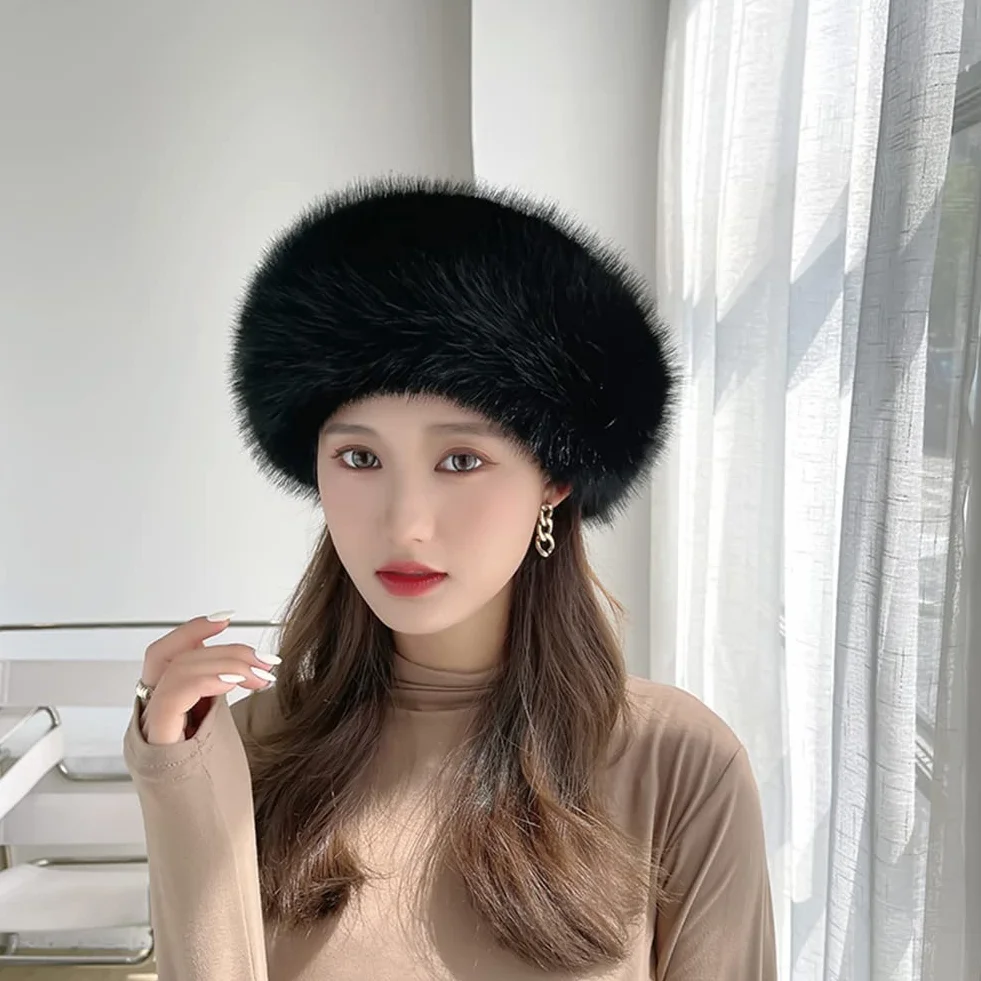 Damska czapka futrzana, czapka ze sztucznego futra, futro, czapka zimowa, kopuła, ciepła, modna, pluszowa czapka ze sztucznego futra, czapka beanie, klasyczna, rosyjska czapka kozacka