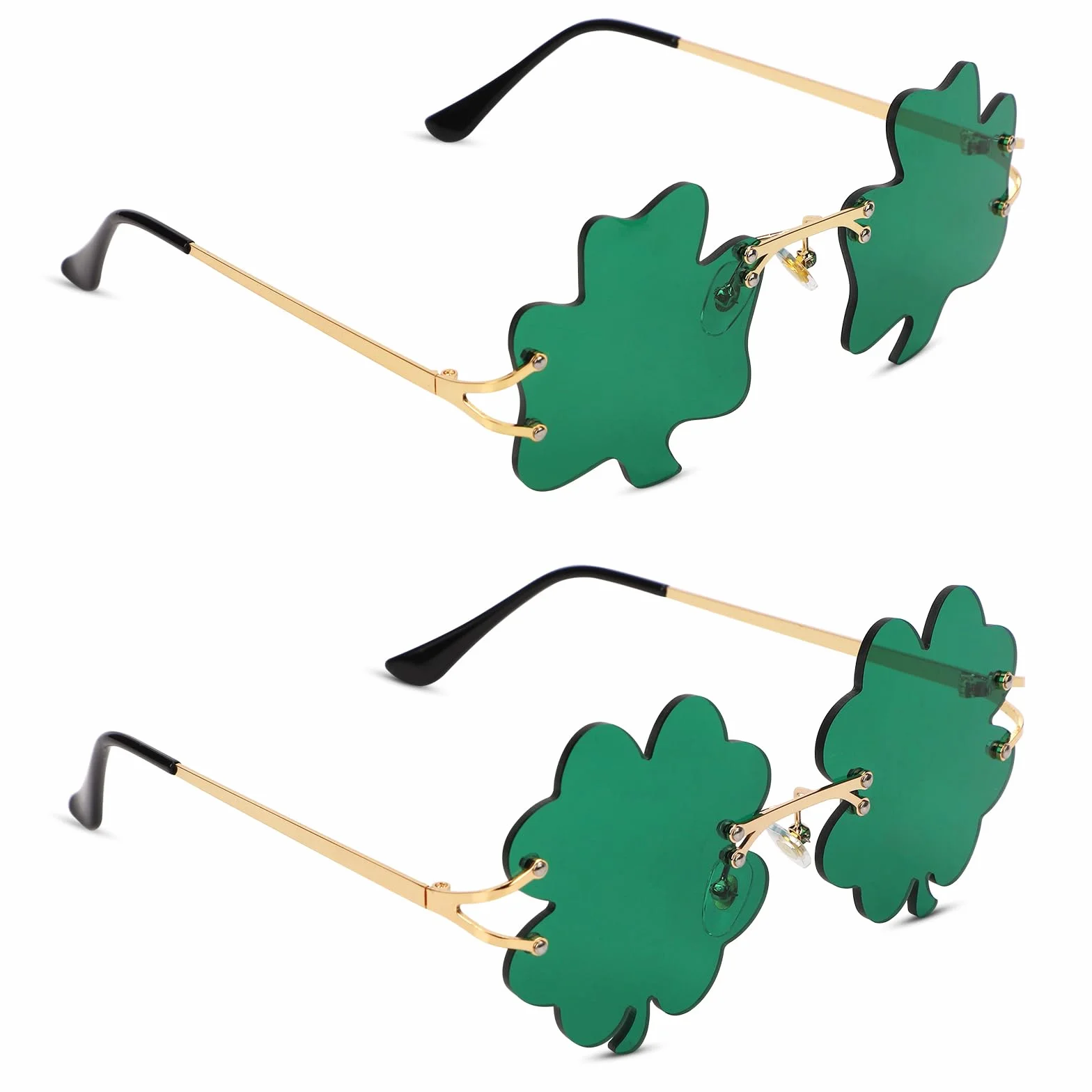 2 Pary Okulary Przeciwsloneczne na Dzien Sw. Patryka, Okulary Przeciwsloneczne Shamrock z Czterolistna Koniczyna dla Kobiet Mezczyzn Dzieci Doroslych (Ciemnozielony)
