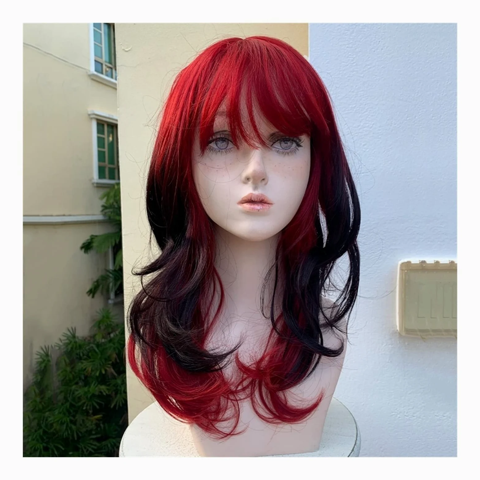 Peruki dla kobiet Peruki z lokami Długie Falowana Peruka syntetyczna grzywką Czerwony Gradient Czarny Lolita do cosplay Naturalne Termoodporny na Codzienny Kostium imprezowy Halloween