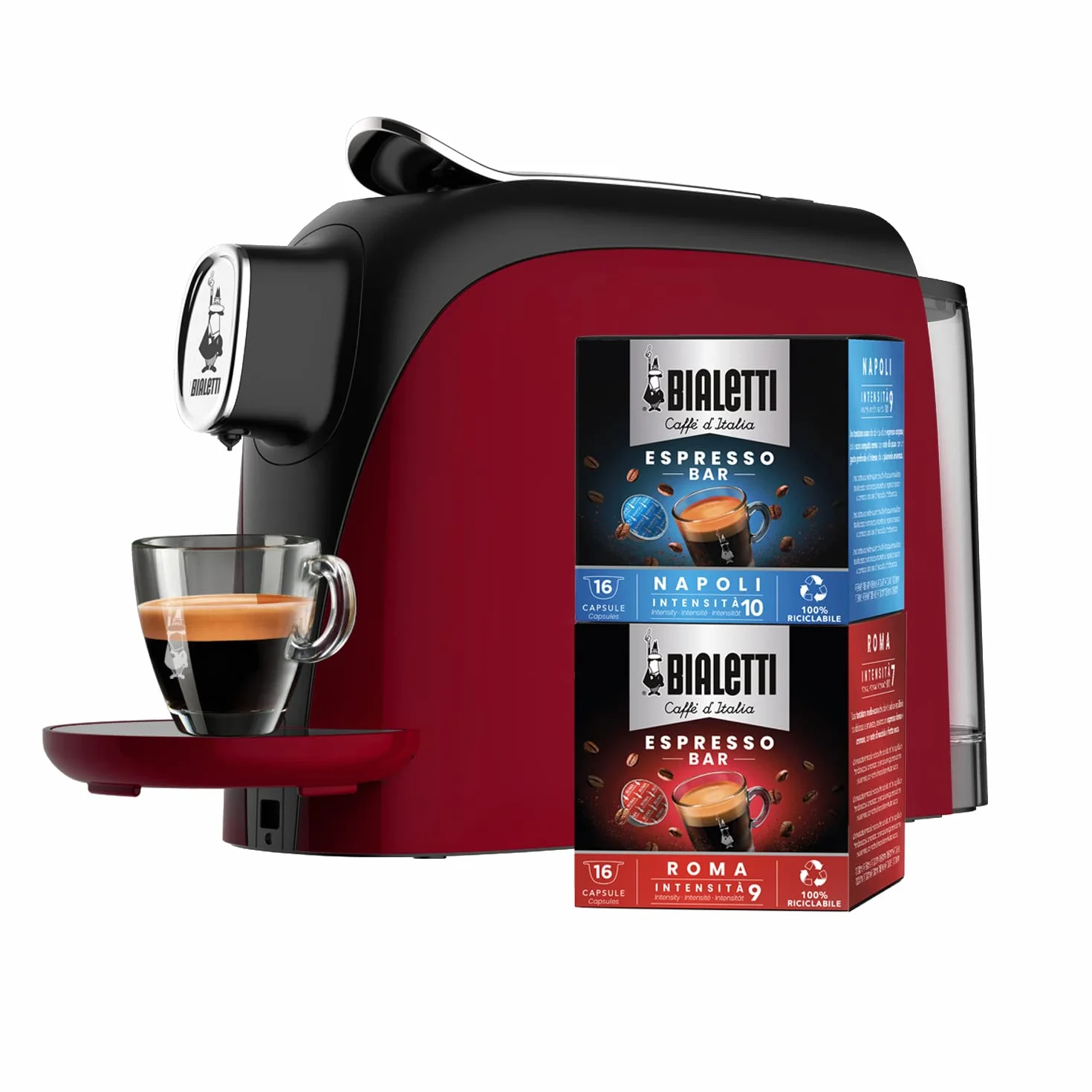 Bialetti Mignon ekspres do kawy Espresso w zestawie 32 kapsułki, działa wyłącznie z kapsułkami Bialetti, czerwony