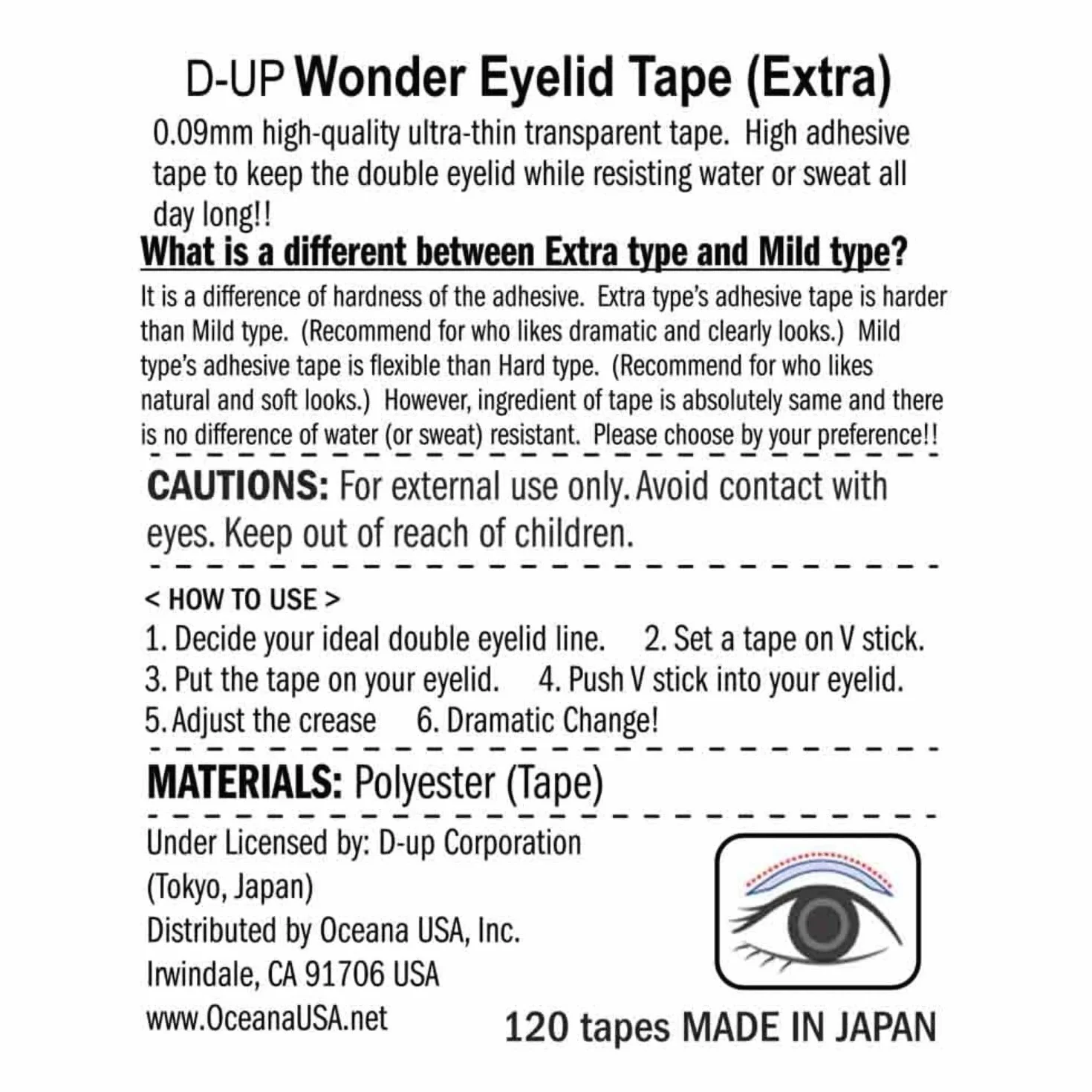 D.U.P 120 Piece Wonder Eyelid Tape Extra Eye Makeup, 1.1 Ounce