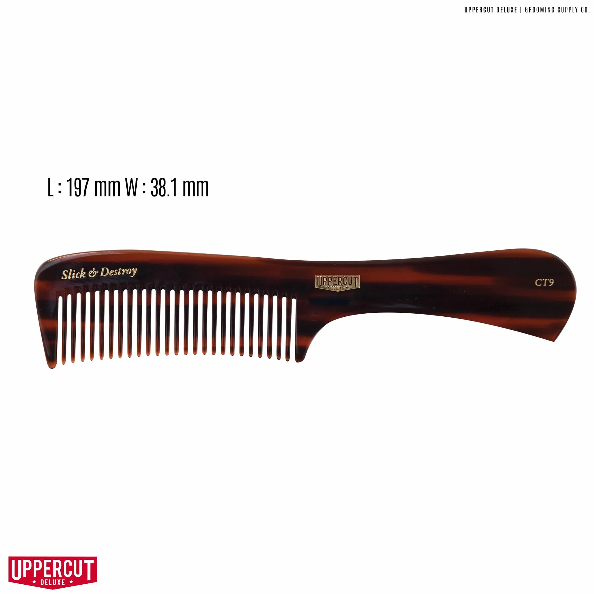 Uppercut Deluxe CT9 Styling Comb, Flat Handled Long Toothed Hair Comb for Ultimate Styling Control, Ideal for Grooming Medium to Long Hair Styles