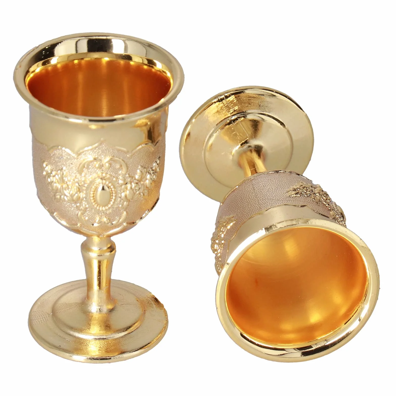 Fyearfly Mini złoty kielich – 2 sztuki małych kieliszków do wina, europejskie, wysokiej jakości złote retro vintage, klasyczne ornamenty, dekoracja do osobistej kolekcji, dekoracja domu