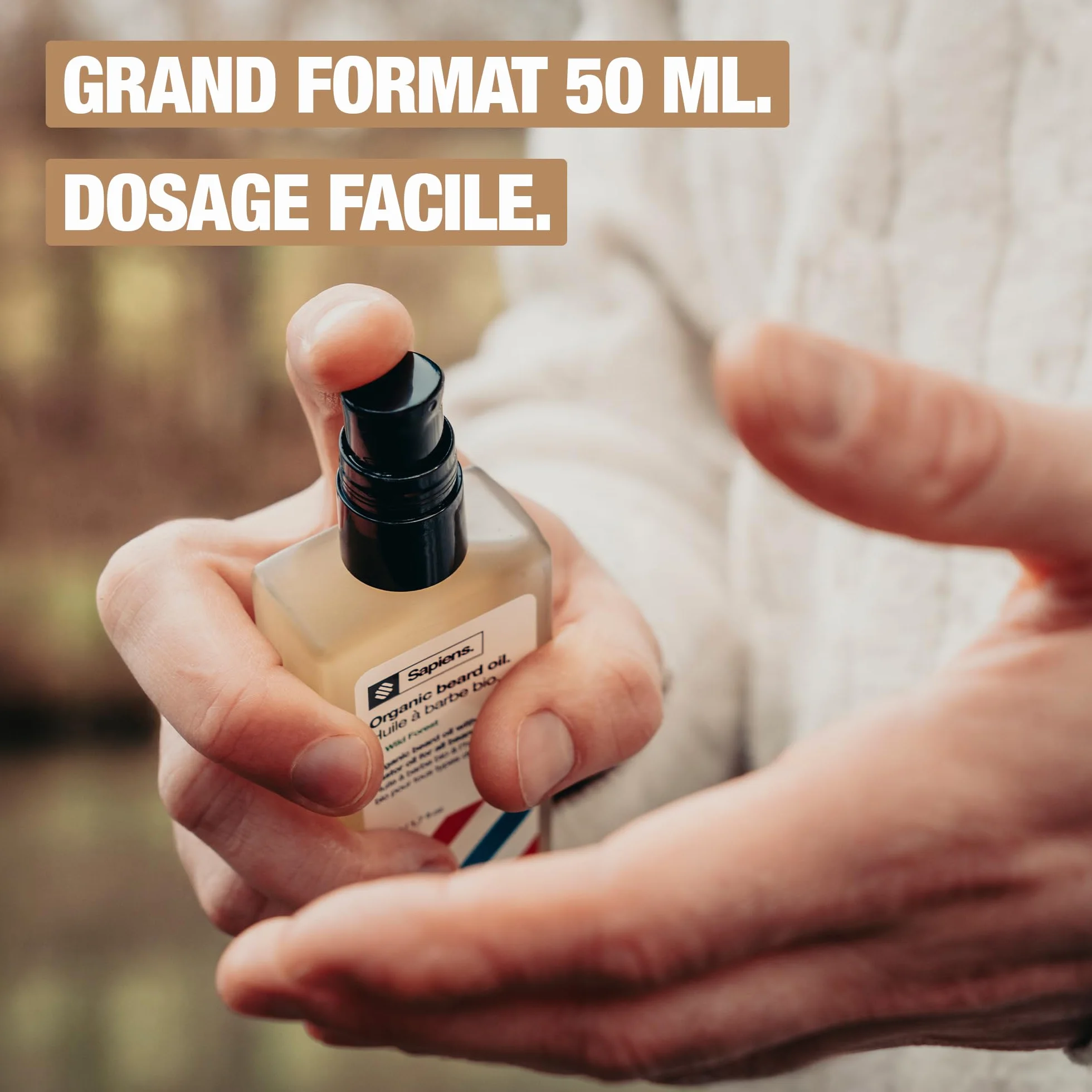 Sapiens Olejek do brody dla mężczyzn 50 ml – ekologiczny olejek do pielęgnacji brody Cosmos Organic certyfikowany z olejem rycynowym – olejek do brody, nawilża, odżywka do brody, dla mężczyzn