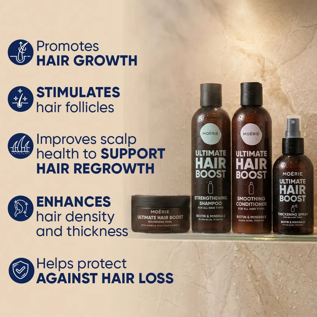 Moerie Mineral Shampoo and Conditioner Plus Hair Mask and Hair Spray Mega Pack – The Ultimate Hair Care Set – For Longer, Thicker, Fuller Hair - Vegan Hair Products – Paraben & Silicone Free Products