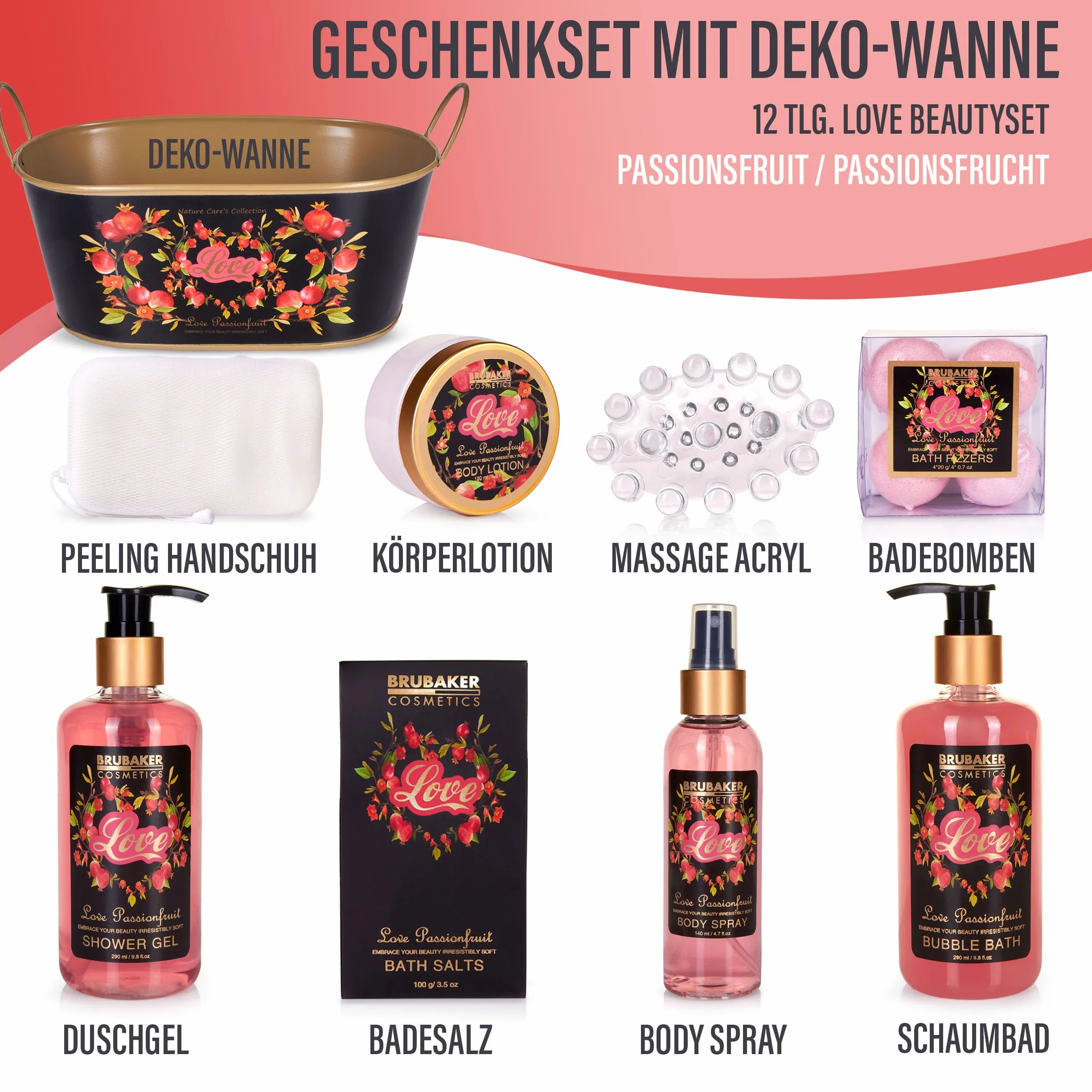 BRUBAKER Cosmetics Beautyset Love With Passion Fruit Zestaw Do Kąpieli i Pod Prysznic 12 Szt.