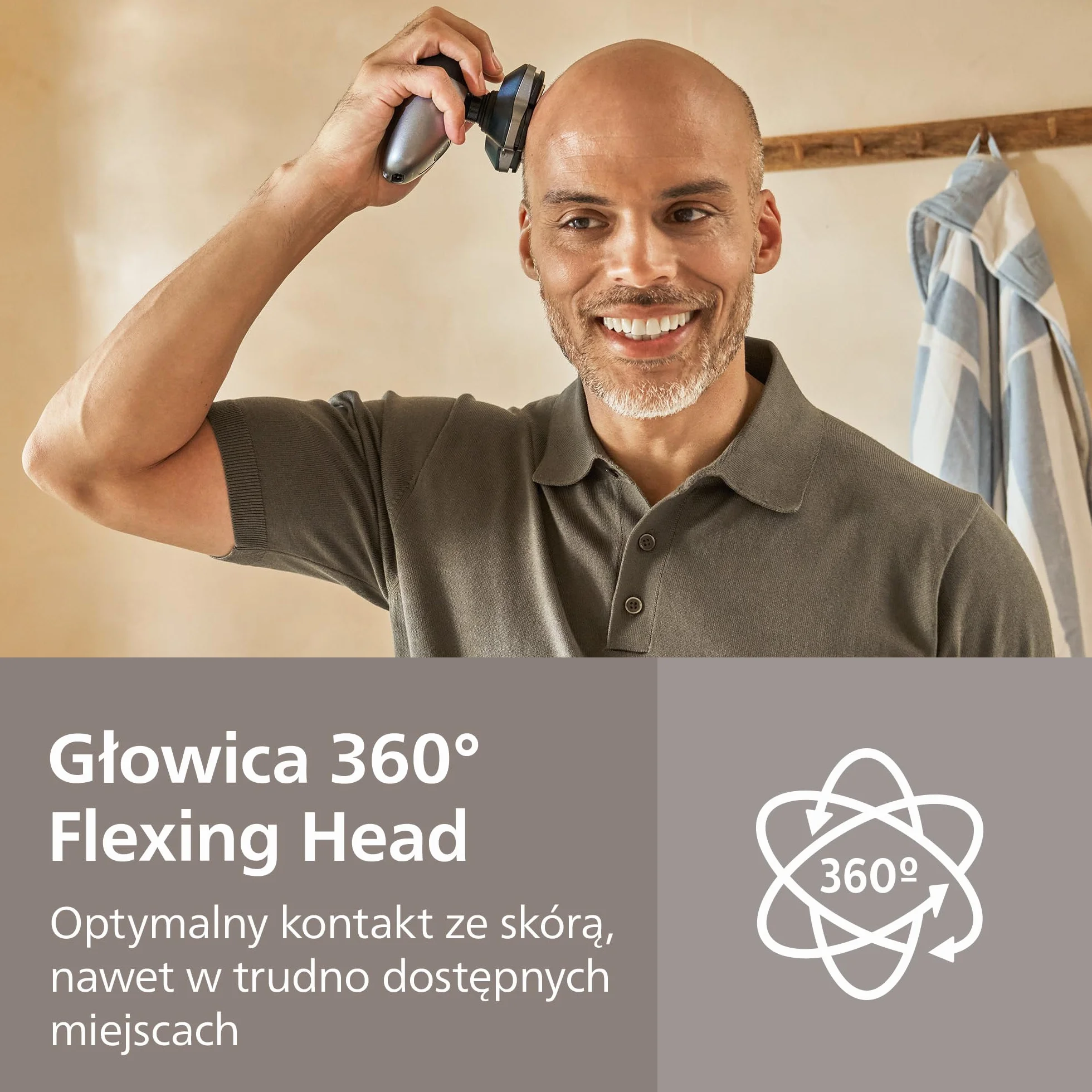 Philips Head Shaver Pro Seria 7000 – Golarka do głowy dla mężczyzn i kobiet, z elastyczną głowicą 360° i ostrzami ComfortCut zapewniającymi dokładne golenie, delikatna dla skóry, model HS7980/15
