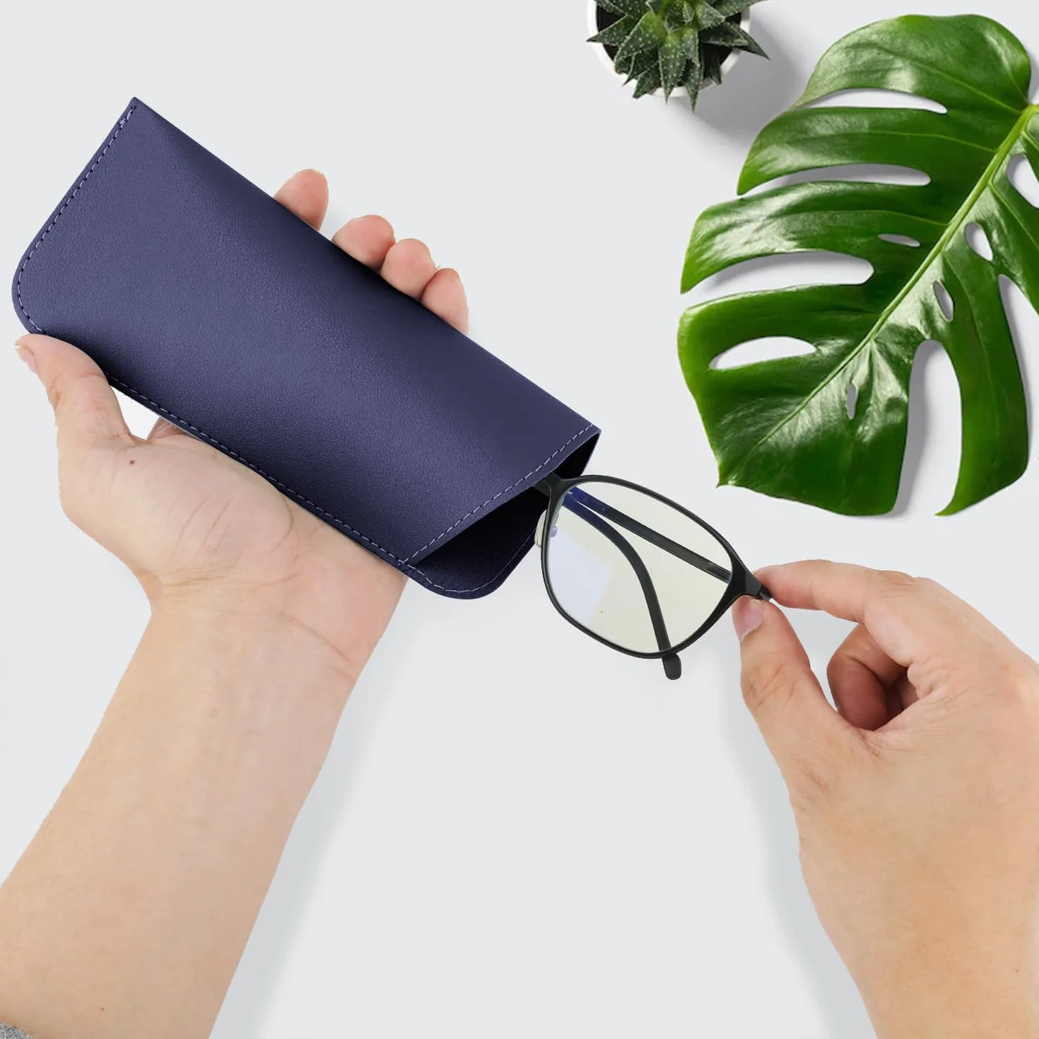 4szt Miekkie Etui na Okulary, 6,5x16cm Skórzany Pokrowiec na Okulary Etui na Okulary Przeciwsloneczne dla Kobiet Mezczyzn (Czarny, Ciemnoszary, Ciemnoniebieski, Zielony)