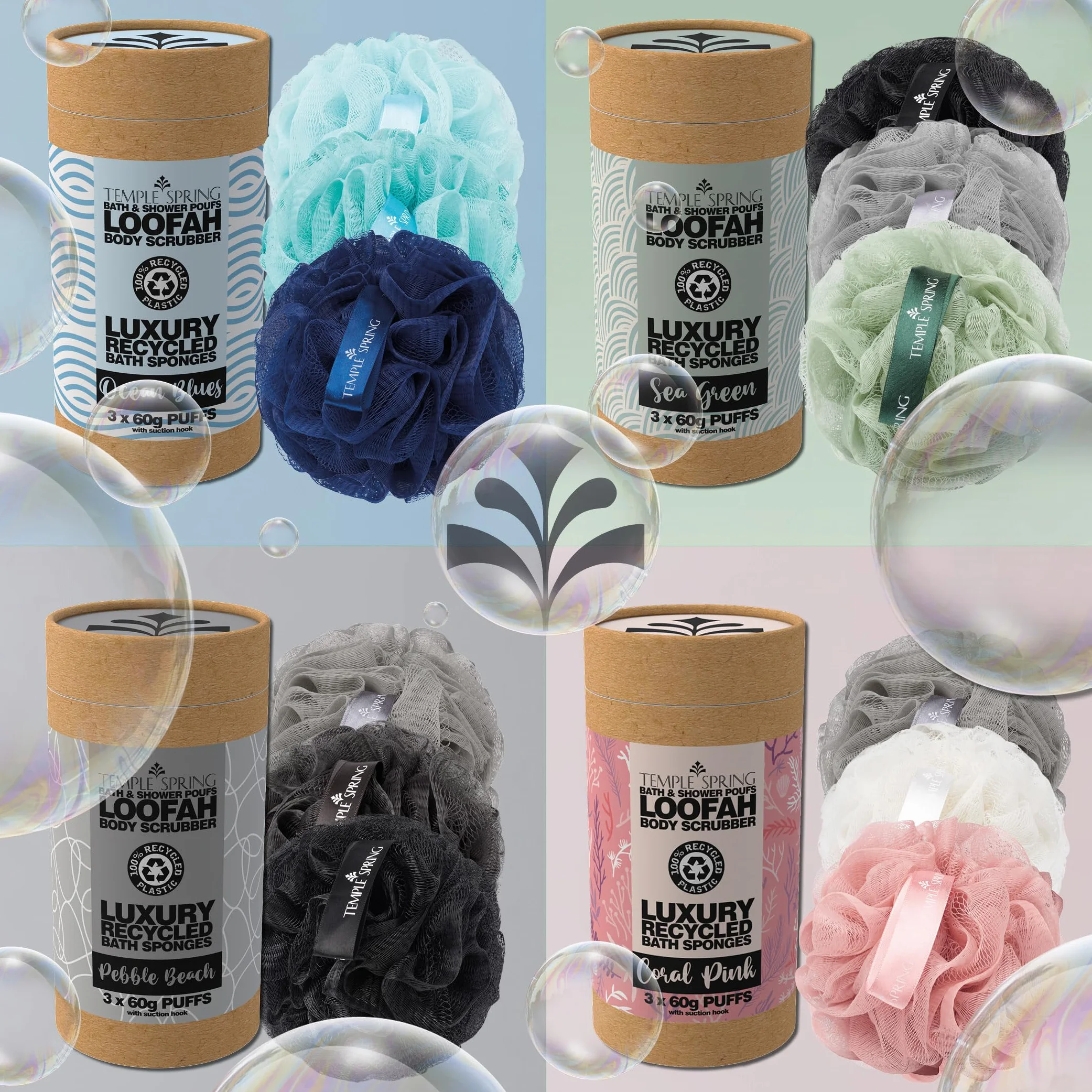 Eco Recycled pufa prysznicowa, wanna Loofah, szczotka do ciała, gąbka z siateczki, złuszczająca gumka do kąpieli, piankowe kulki
