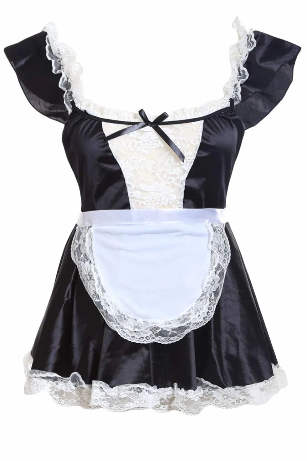 Damska seksowna bielizna pokojówka kostium cosplay francuska niegrzeczna urocza koronkowa sukienka bielizna babydoll bielizna nocna, Czarny, S