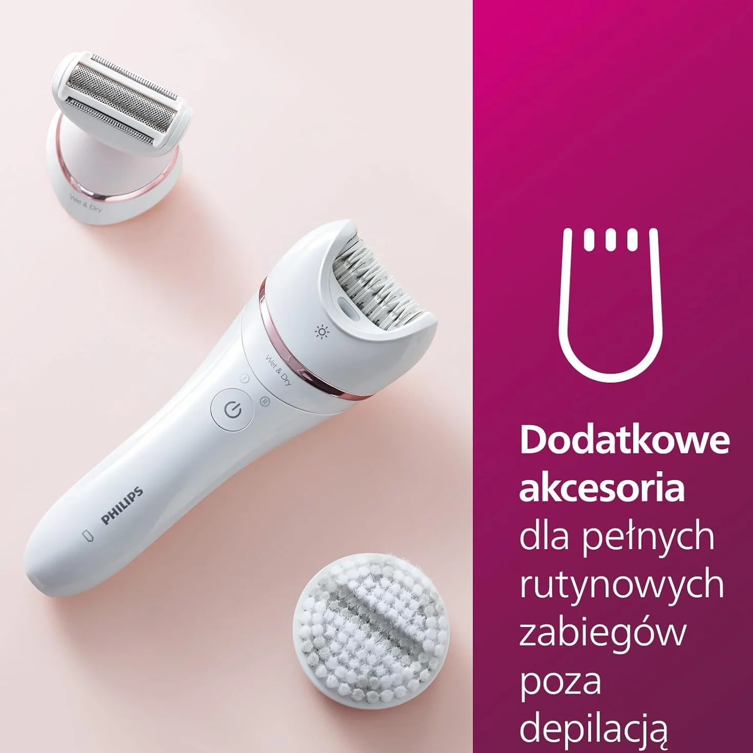 Philips Depilator serii 8000 BRE735/00 bezprzewodowy na mokro i sucho z 8 akcesoriami