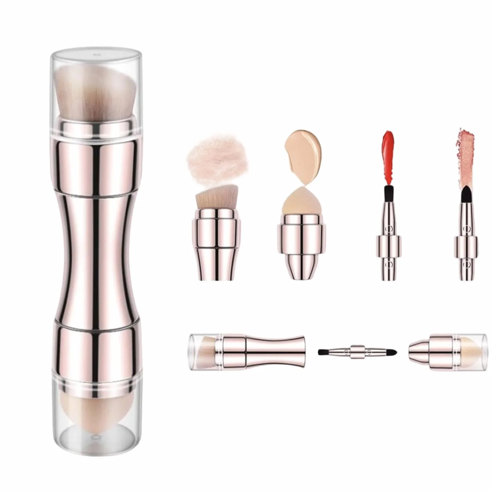 Make Up Brushes - 4 in 1 Retractable Double-Ended Applicator for Eye Lip Face | Soft Synthetic Bristles with Portable Design, Makeup Brush for Blush Powder Eyeshadow and Foundation, Man-Made Fiber
