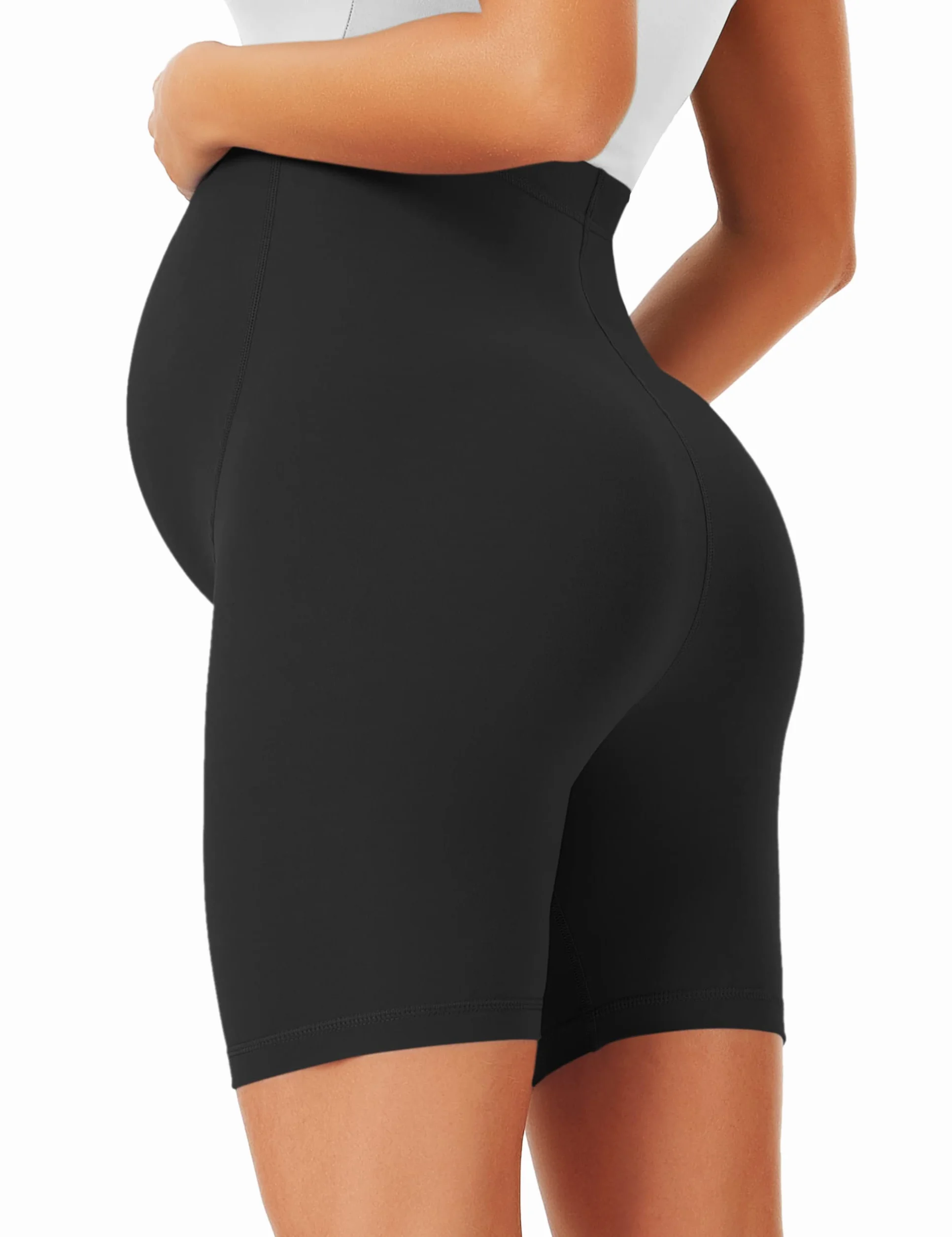 BAYDI Creamlush krótkie legginsy ciążowe, oddychające, z regulowanym ściągaczem, do jogi, pilatesu, domu, piżamy