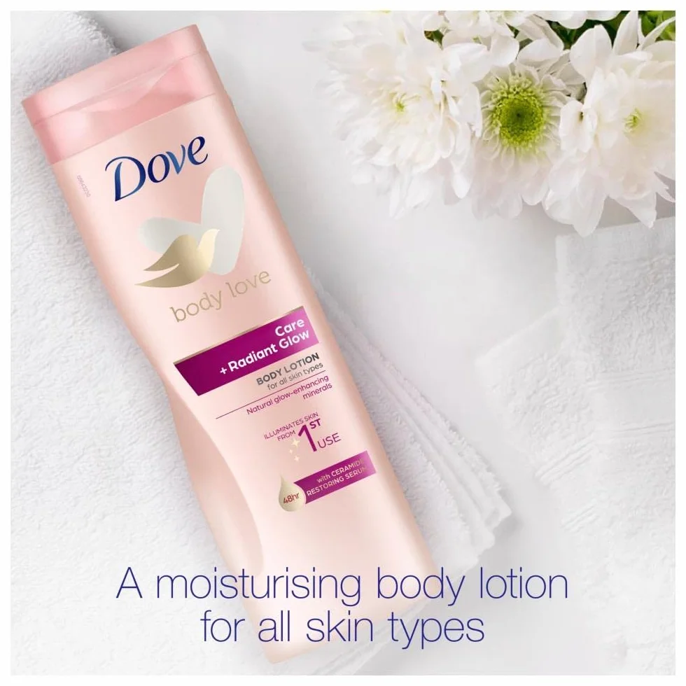 Dove Rozjaśniający krem nawilżający do ciała + promienny połysk z serum przywraca naturalne minerały i minerały do wszystkich rodzajów skóry, 400 ml