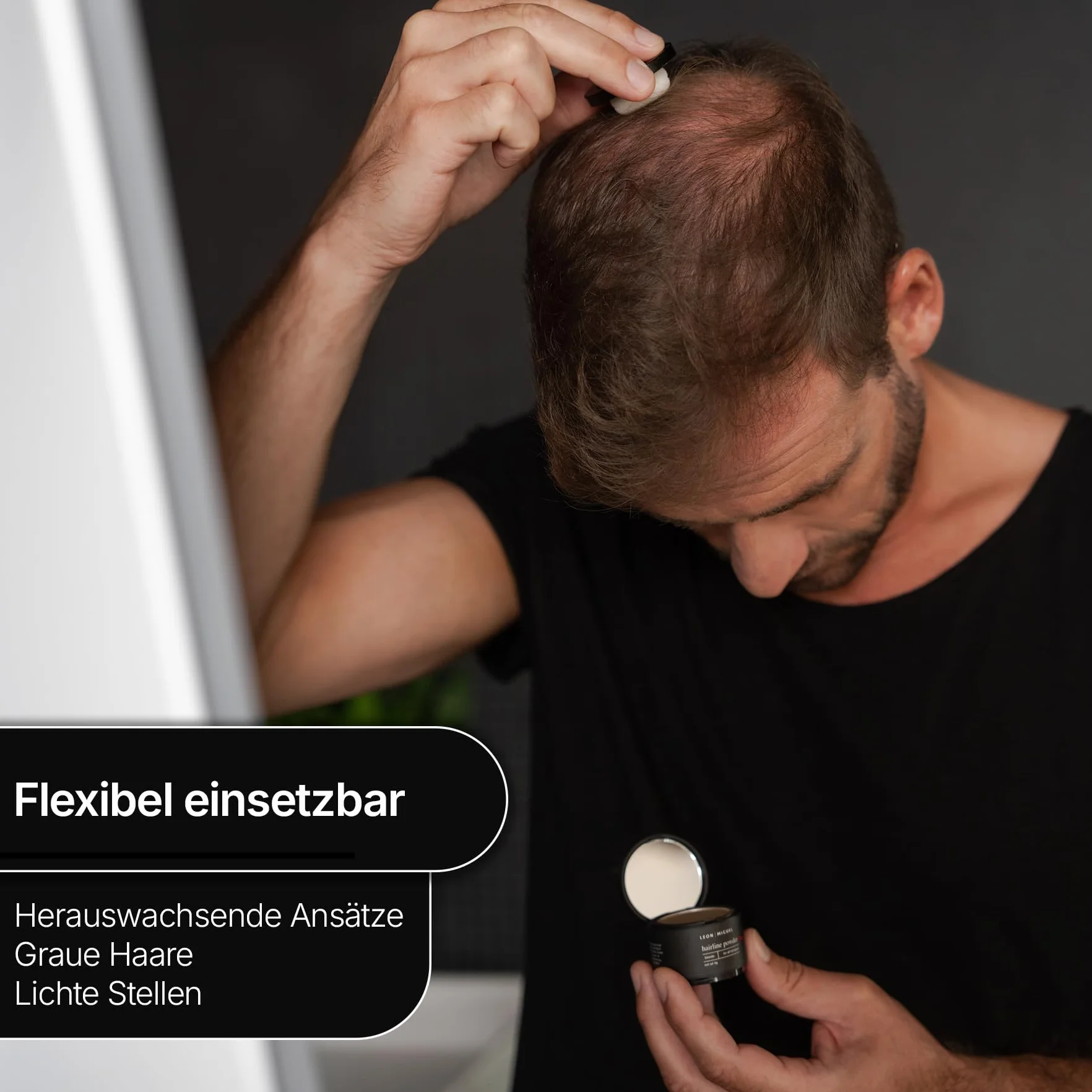LEON MIGUEL Puder do nasady – wodoodporny puder Hairline Powder jako idealny korektor do zakrywania nasady, niewidoczny makijaż włosów do zagęszczania włosów (ciemnobrązowy, Hairline Powder Pro)
