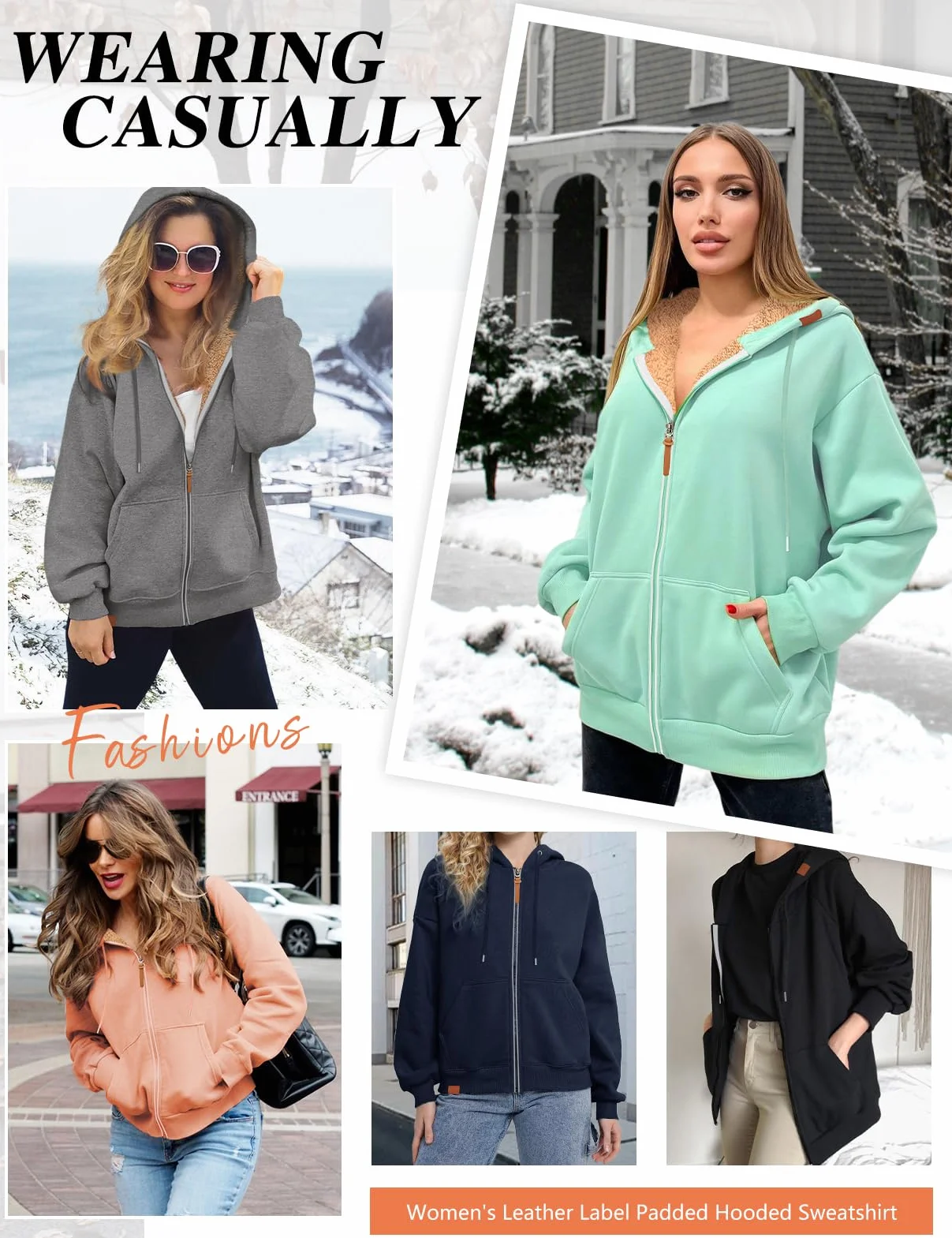 Xnova Damska bluza z kapturem z długim rękawem zimowa wygodna, na co dzień ciepły płaszcz polarowy z kieszeniami, niestandardowy kombinezon z kapturem bluza dresowa bluza bluza z zamkiem błyskawicznym