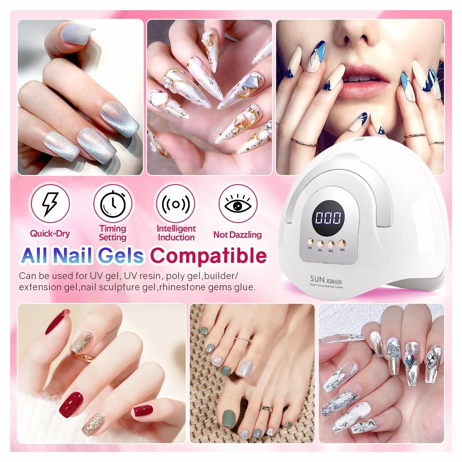 SUN X26 MAX Nail Dryer Machine 380W UV LED Lamp 81LEDS Gel Polish Curing Manicure Lamp Auto Smart Sensor