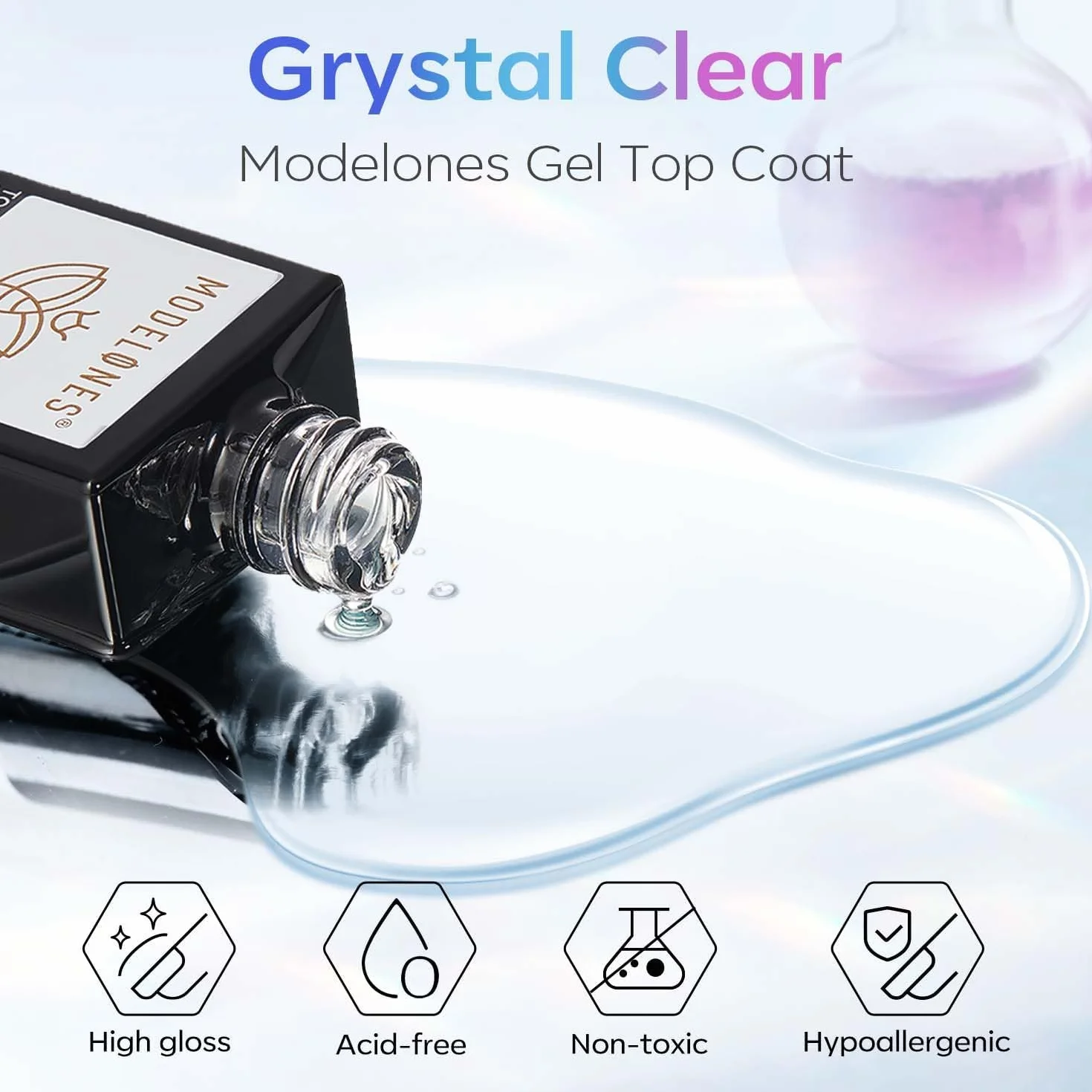 Modelones Top Coat Semi Permanent, 2 szt., 15 ml, bez wipe top coat, półtrwały żelowy lakier do paznokci, UV/LED, bardzo błyszczący, długotrwały