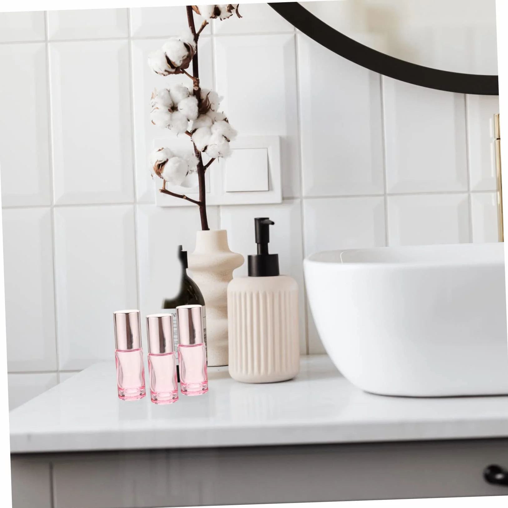 DOITOOL 6kawałki Sztuk Butelek Szklanych z Kulką Do Olejków Eterycznych Różowe Butelki Perfumy Do Aromaterapii i Przechowywania Płynów Wodoodporne z Funkcją Bezpiecznego