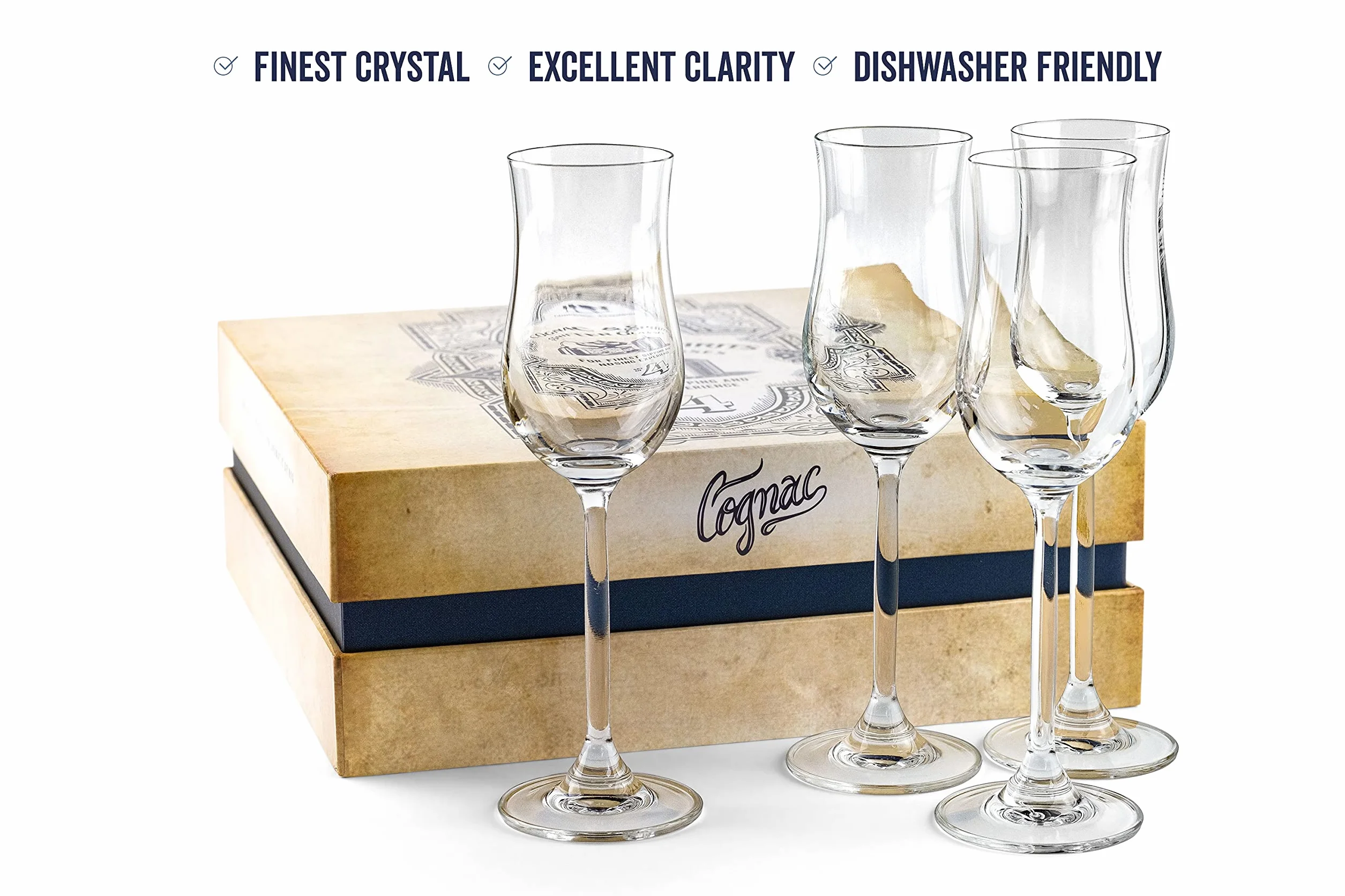 GLASSIQUE CADEAU Kieliszki do węchowiny koniakowej, tequili i spirytusa, zestaw 4 sztuk, 120 ml, do degustacji tulipanów Copitas do popijania armagnacu, Madery, po kolacji | węszczyki do alkoholu