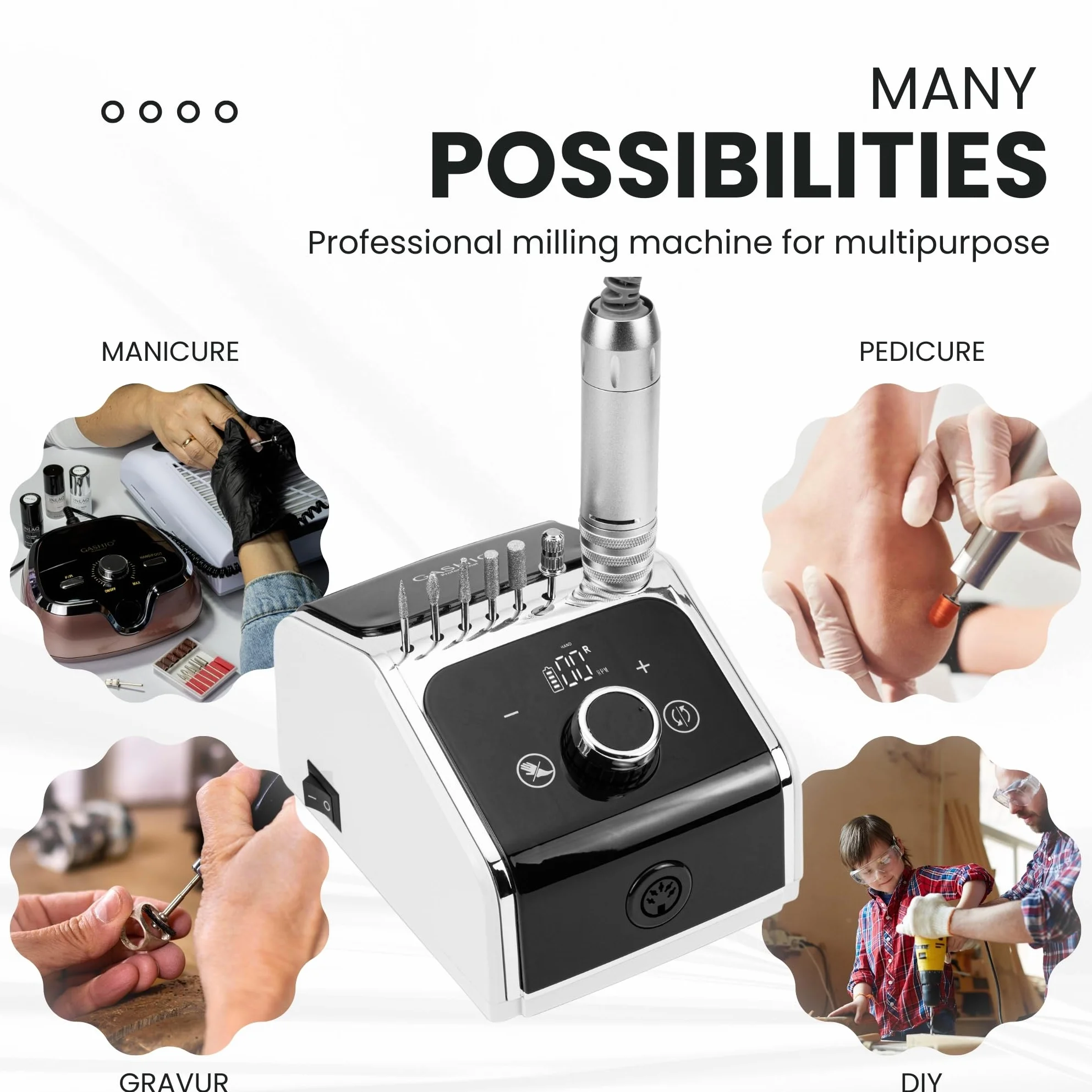 Frezarka do paznokci żelowych | Nail Drill 50 W | Elektryczny pilnik do paznokci | Zestaw do manicure i pedicure | Frezarka do paznokci z kablem | Frezarka do paznokci z pedałem nożnym |