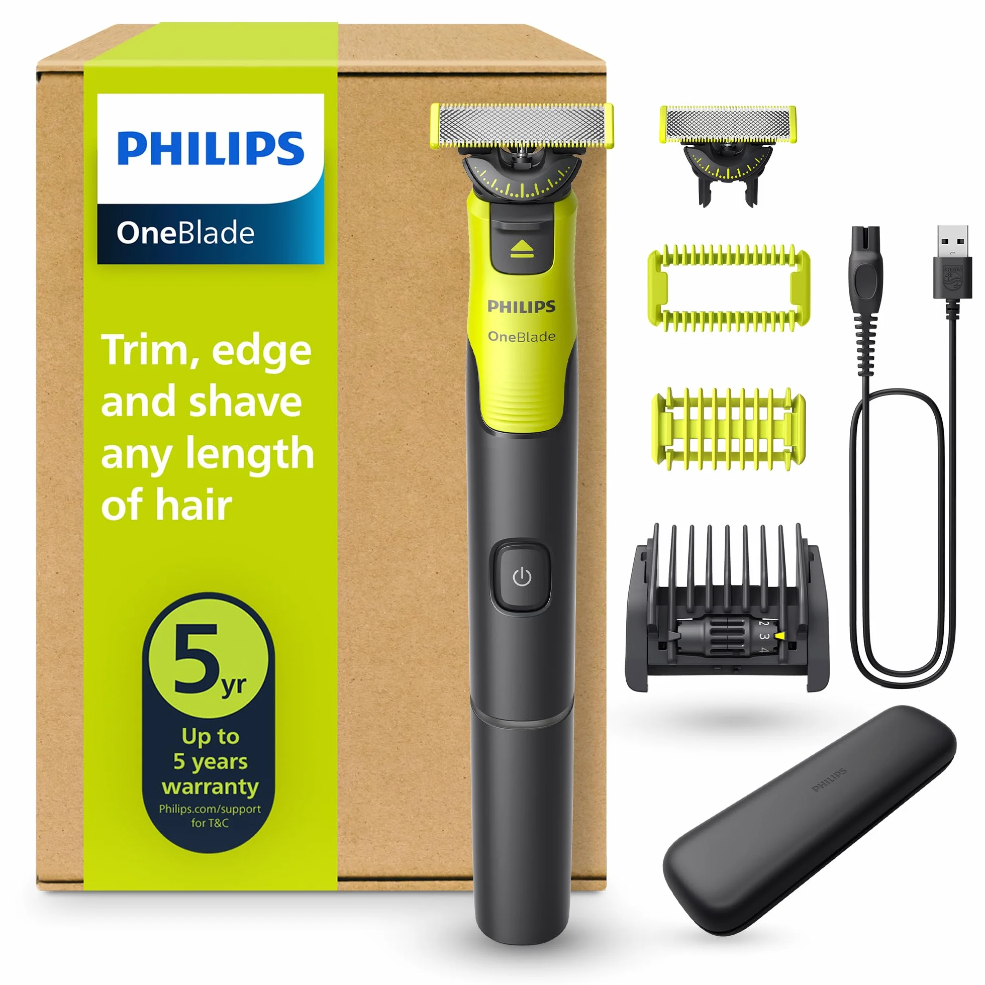 Philips OneBlade 360 Autentyczny Połączony Elektryczna golarka do twarzy i ciała, trymer do brody i groomer, 360 i oryginalne ostrzy, regulowany grzebień 5w1, zestaw do ciała, etui podróżne, QP4631/65
