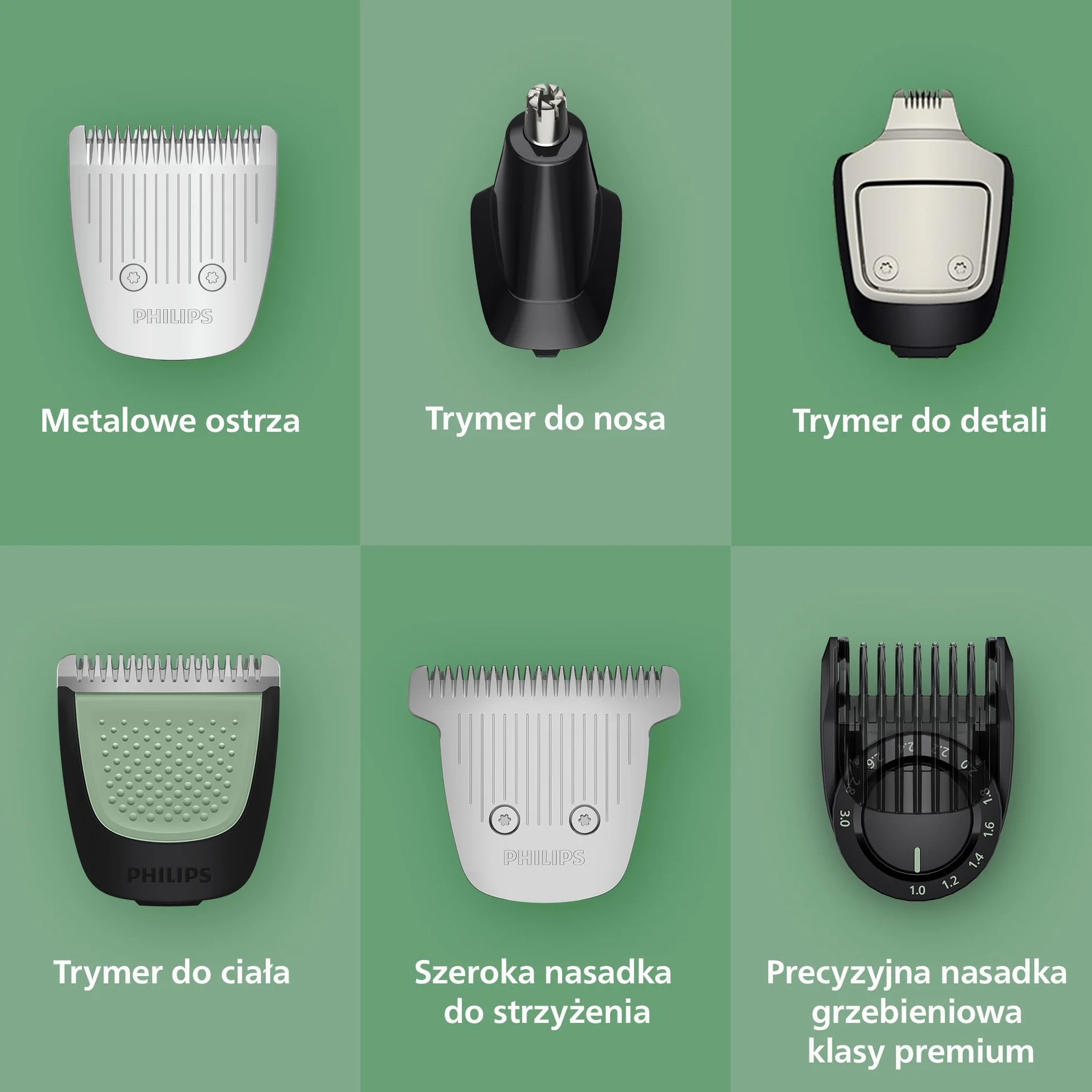 19-elementowy trymer Philips Multigroom All-in-One z serii 7000: trymer do twarzy, głowy i ciała, samoostrzące się metalowe ostrza, 26 ustawień długości (0,5-20 mm), model MG7962/30