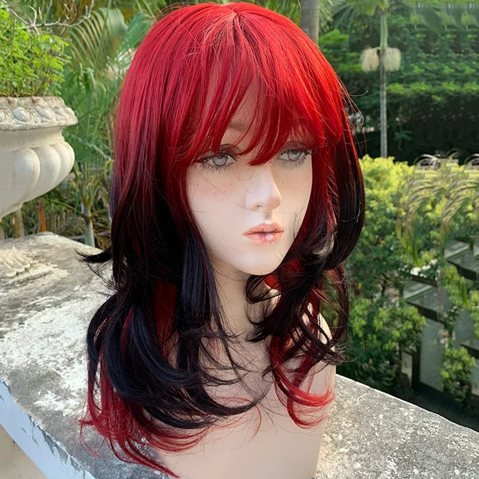 Peruki dla kobiet Peruki z lokami Długie Falowana Peruka syntetyczna grzywką Czerwony Gradient Czarny Lolita do cosplay Naturalne Termoodporny na Codzienny Kostium imprezowy Halloween