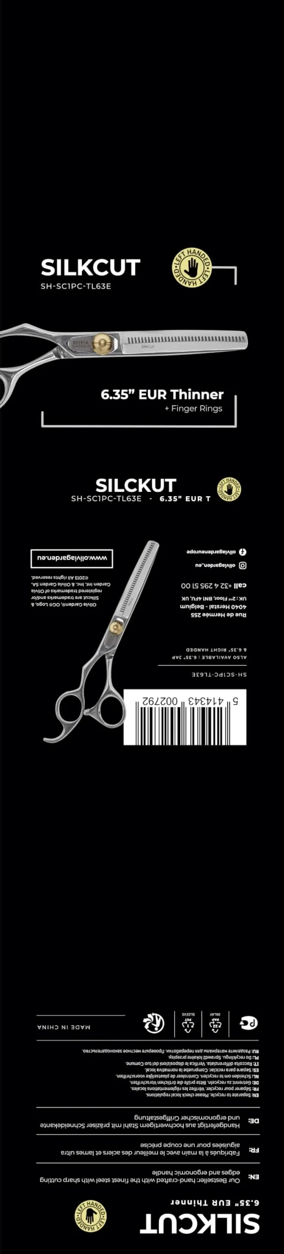 Olivia Garden Silkcut 6.0" 35 zębów Europejskie Cienkie Nożyczki - Nożyczki dla Leworęcznych - Precyzyjne Cienienie, Ergonomiczny Uchwyt, dla Profesjonalnych Fryzjerów