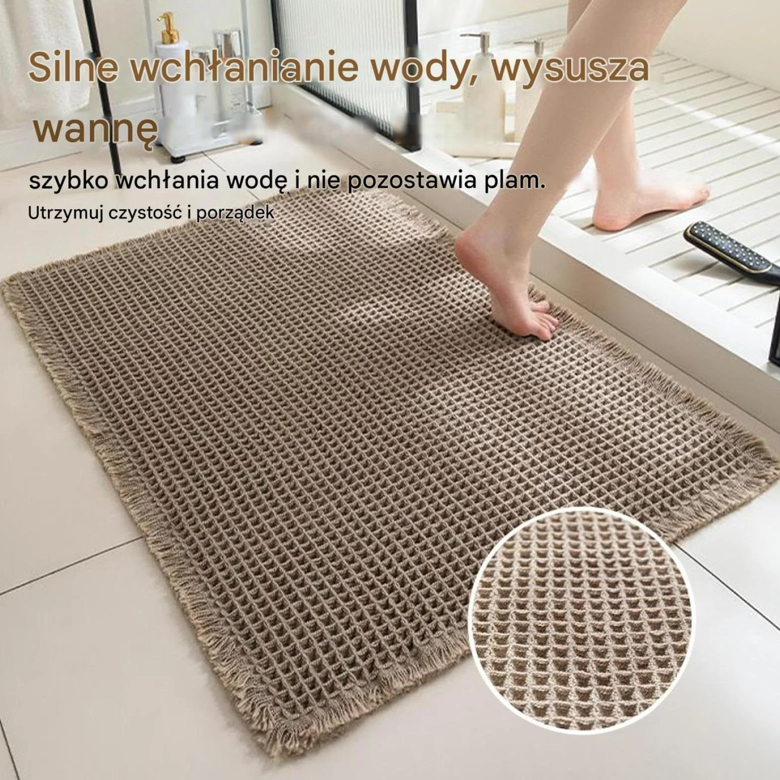 Non Slip Bathroom Rug, Bath Mat Shower Carpet, Quick Dry Waffle Design Machine Washable, Ultra Absorbent Comfort, for Home Decor for Tub Floor Kitchen Apartment Entryway and Modern Living