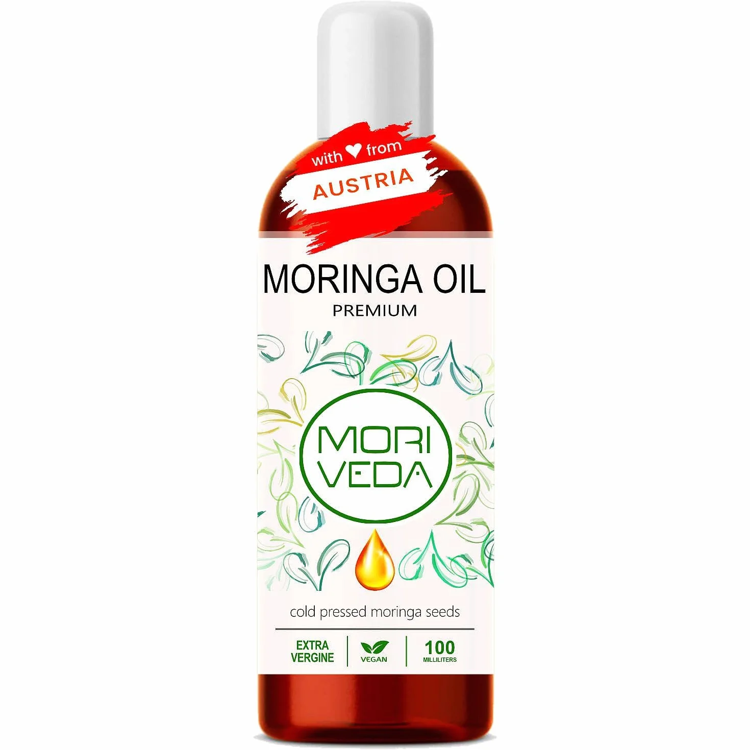 Olej Moringa Premium 100ml pierwsze tłoczenie dojrzewających w słońcu nasion oleifera MoriVeda