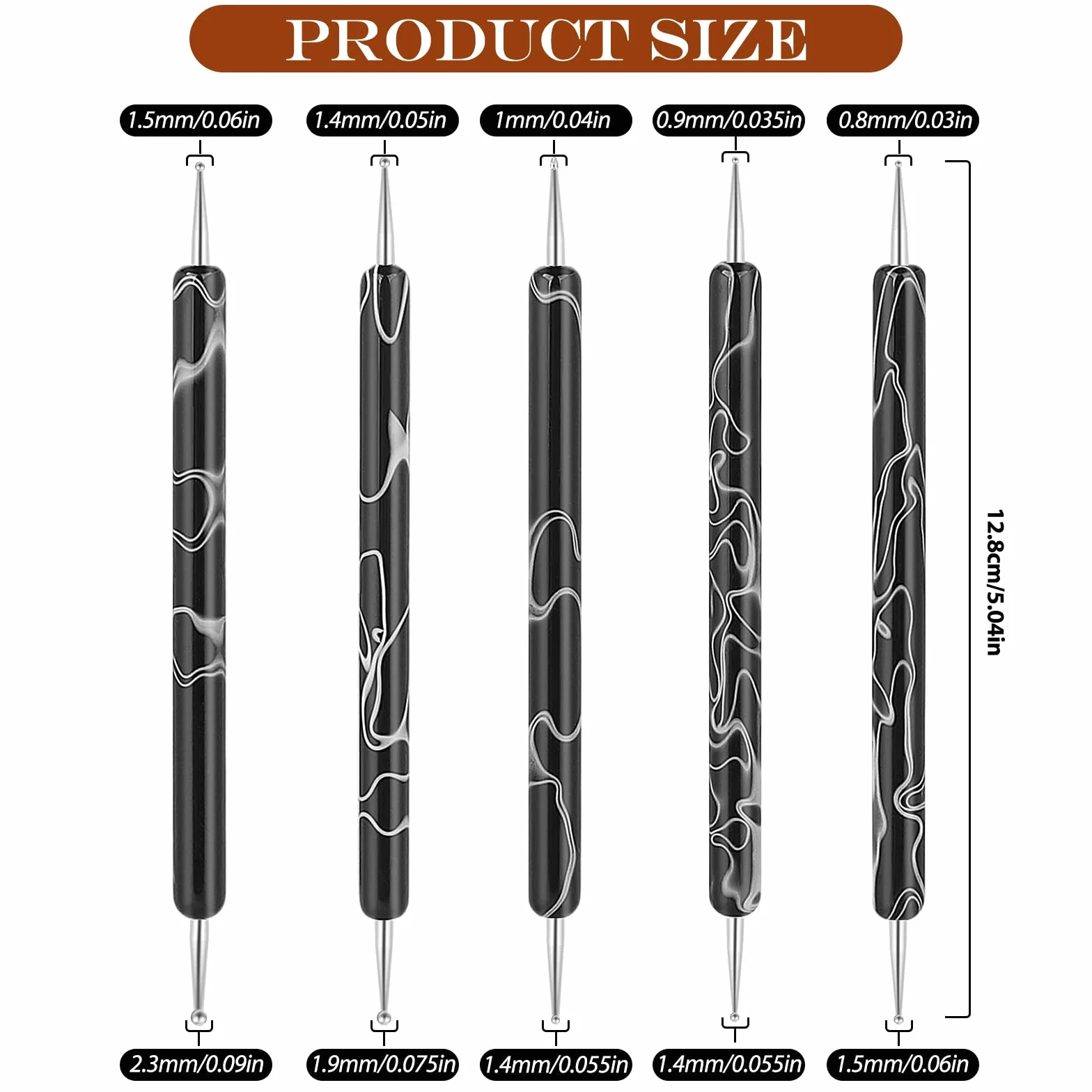 5 sztuk Nail Design Dotting Tools Nail Art Narzędzie do zdobienia paznokci Pędzel Punkty Pędzel Kropka Pisak Marbleizing Narzędzie do Marbleizing Narzędzie do manicure