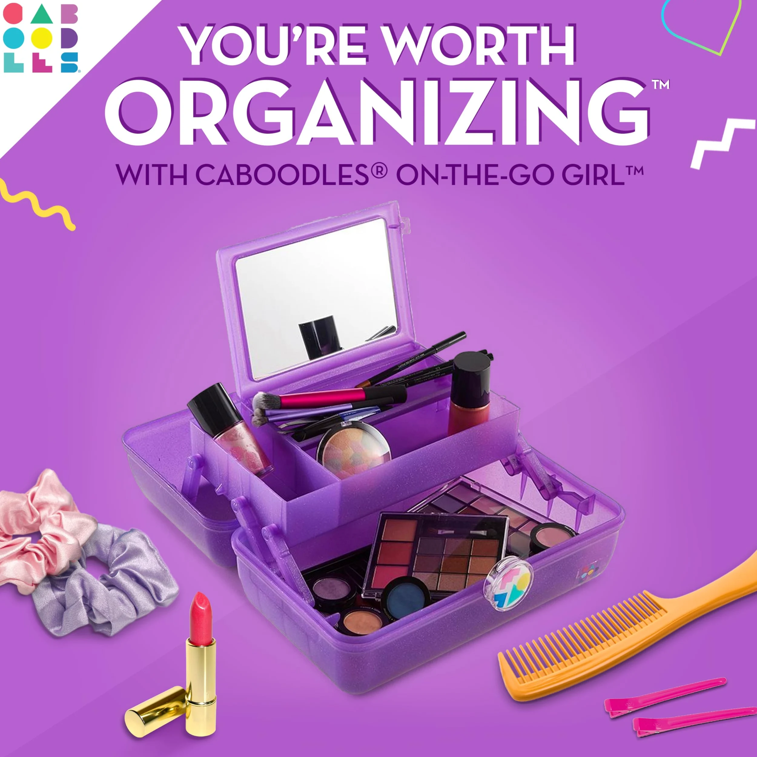 Caboodles On-The-Go pudełko do makijażu dla dziewczyn, twarde plastikowe pudełko do makijażu, wbudowane lustro, bezpieczny zatrzask dla bezpiecznej podróży, przestronne miejsce do przechowywania